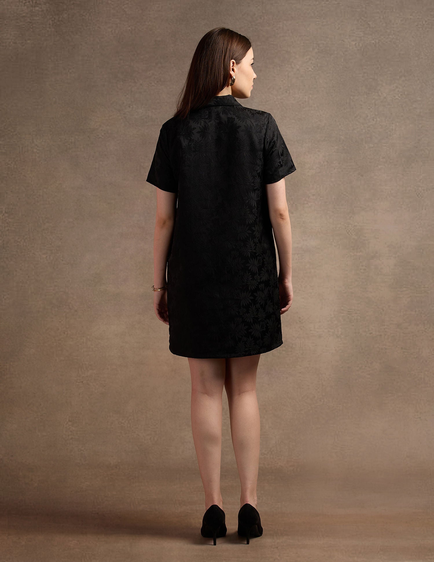 Polo Collar Jacquard Shift Dress Black - U.S. POLO ASSN. | Large