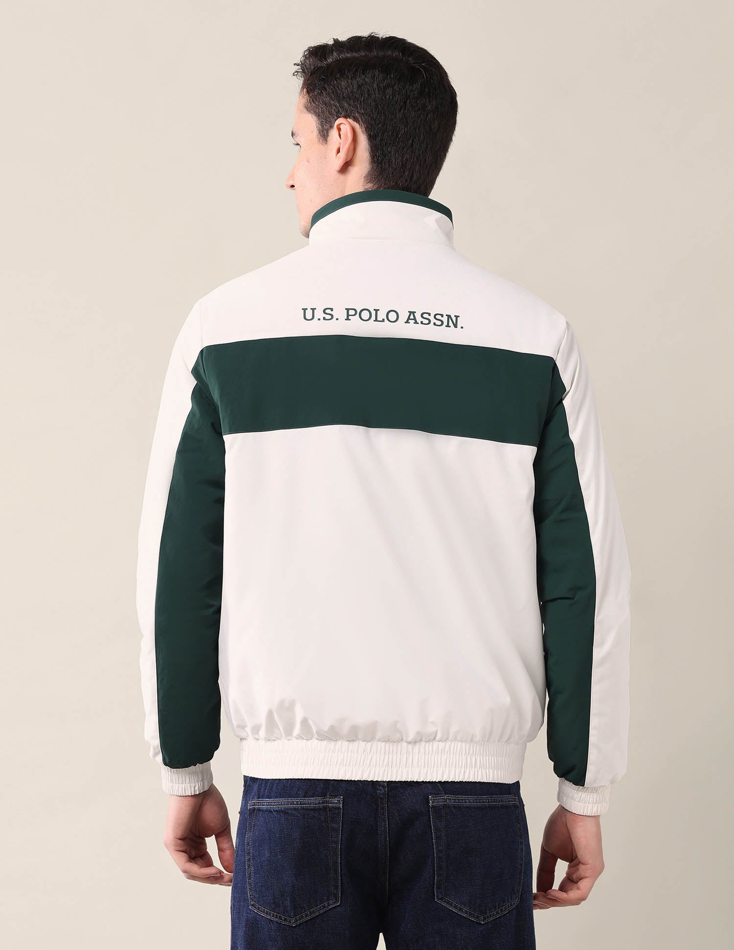 Colourblocked Regular Fit Jacket Ecru - U.S. Polo Assn. India | Large