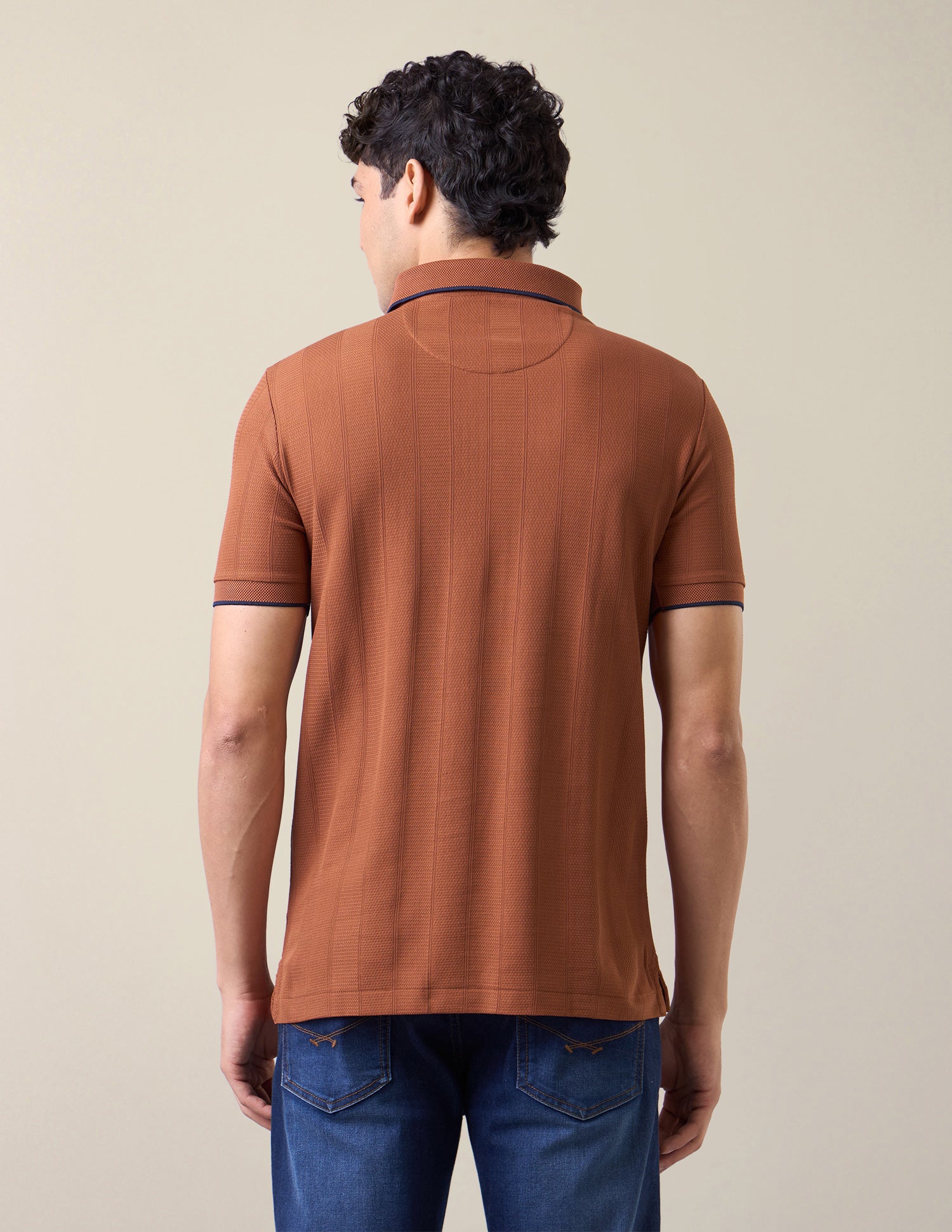 Self Design Vertical Striped Slim Fit Polo Shirt Rust - U.S. Polo Assn. India | Large