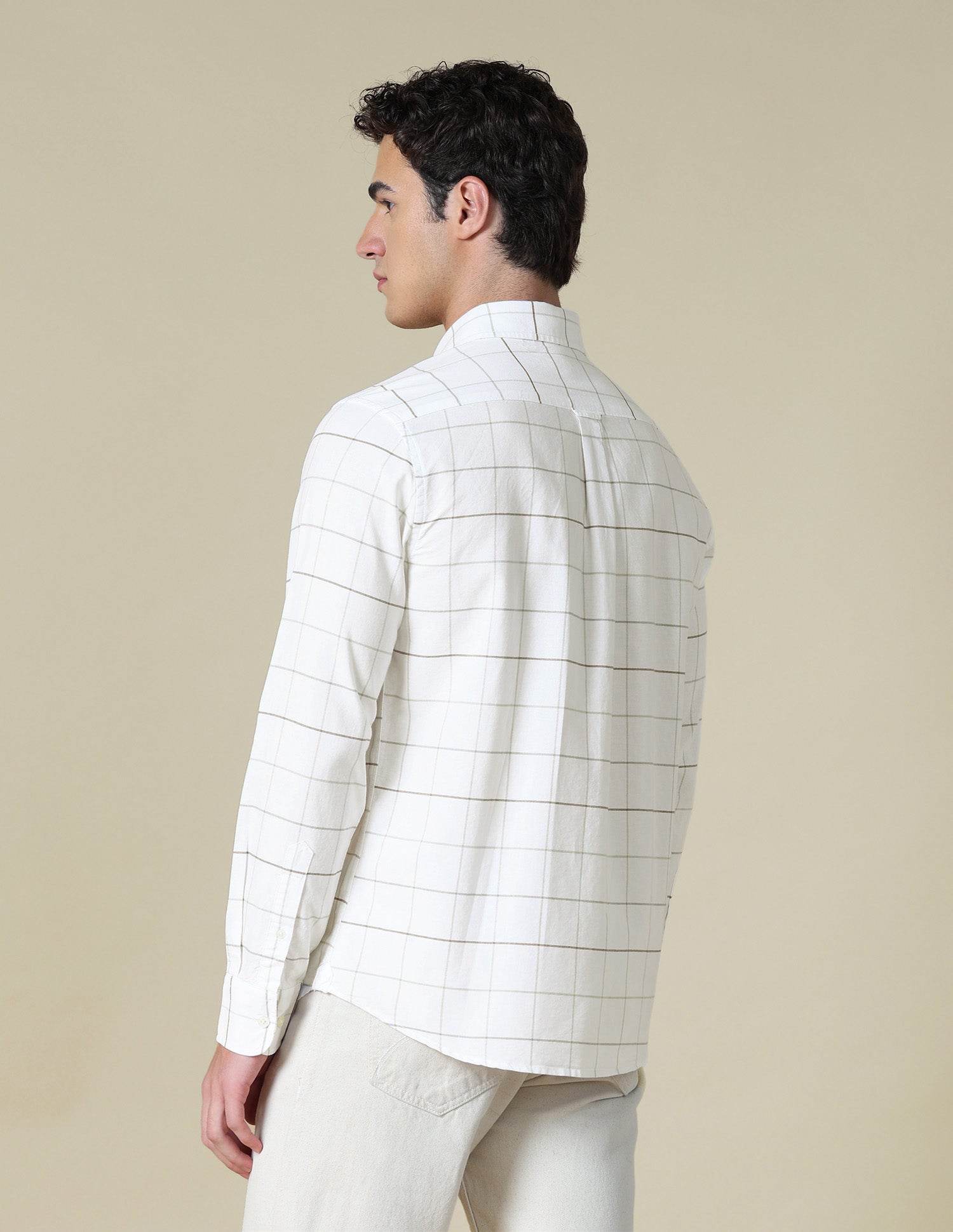 Windowpane Checked Oxford Shirt Beige - U.S. Polo Assn. India | Large