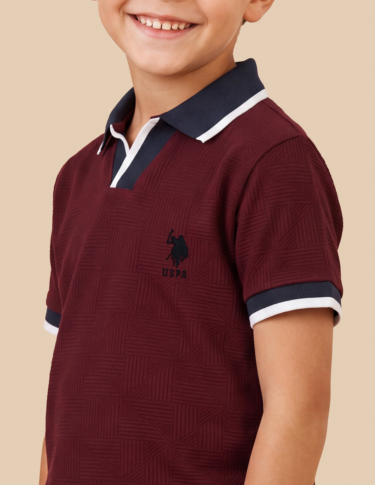 Geometric Patterned Knit Regular Fit Polo Shirt Maroon - U.S. Polo Assn. India | Large