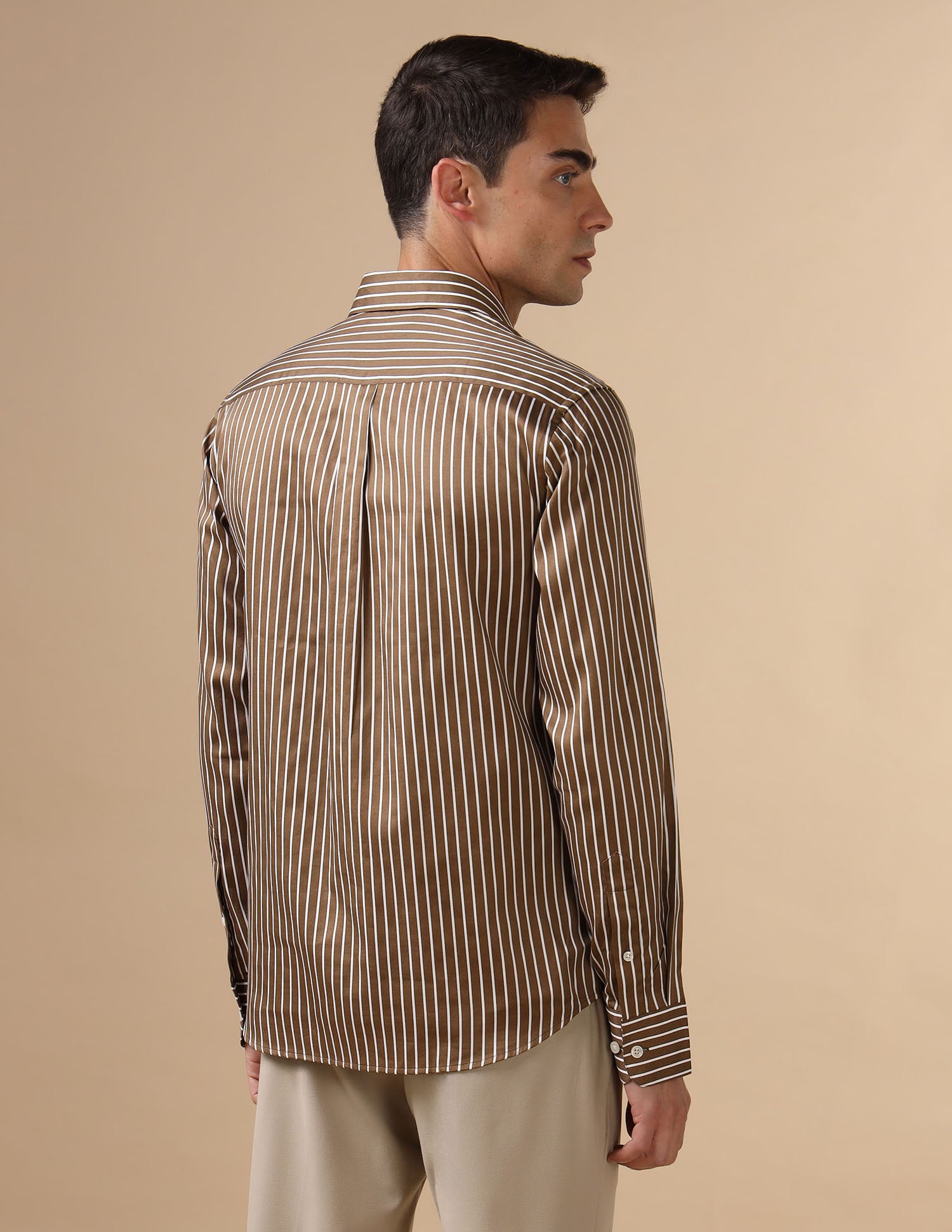 Vertical Striped Pure Cotton Shirt Brown - U.S. POLO ASSN. | Large