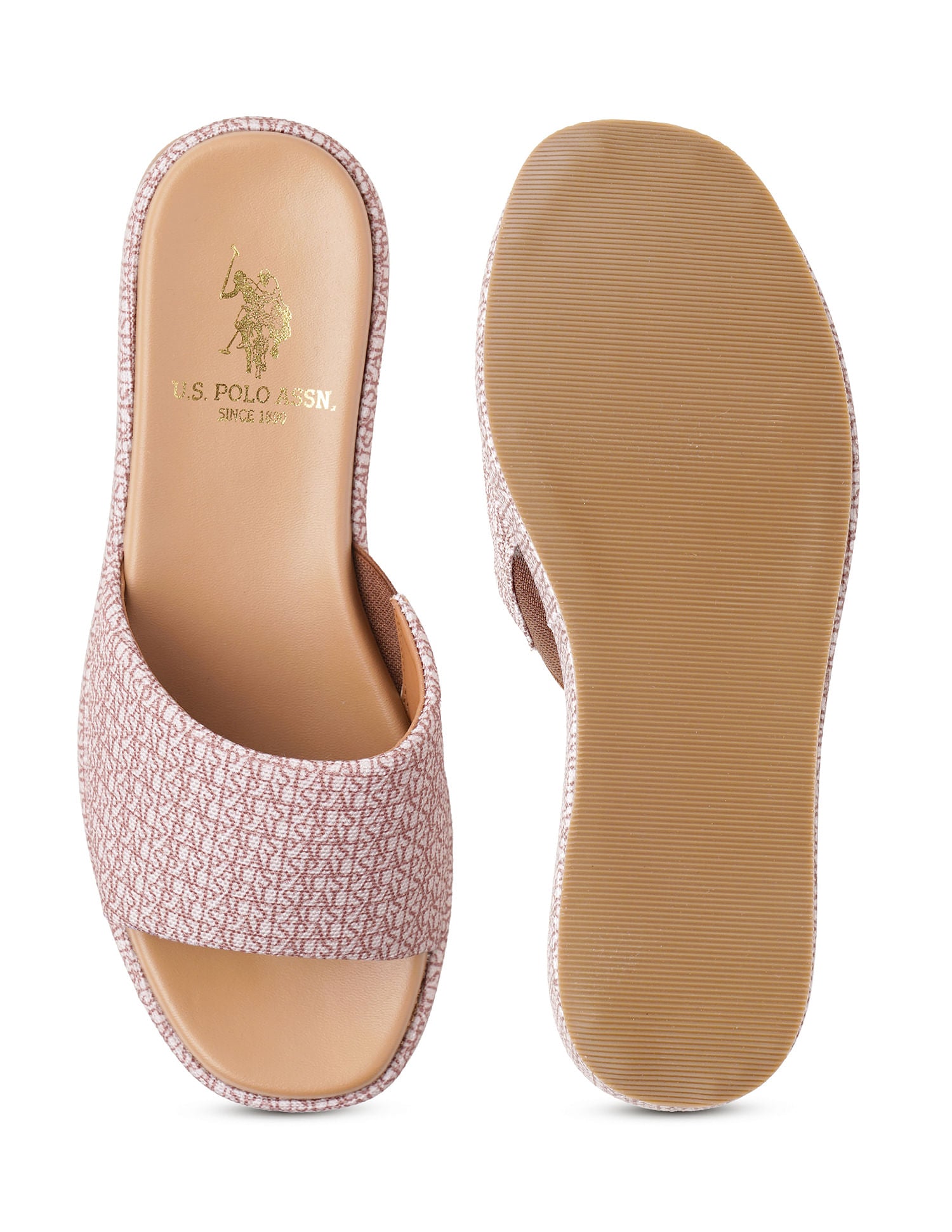 Open Toe Brand Print Savina Sandals Brown - U.S. POLO ASSN. | Large