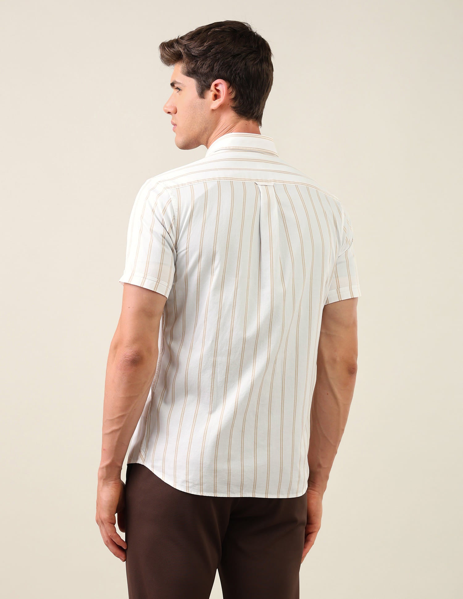 Vertical Striped Tailored Fit Shirt Beige - U.S. Polo Assn. India | Large