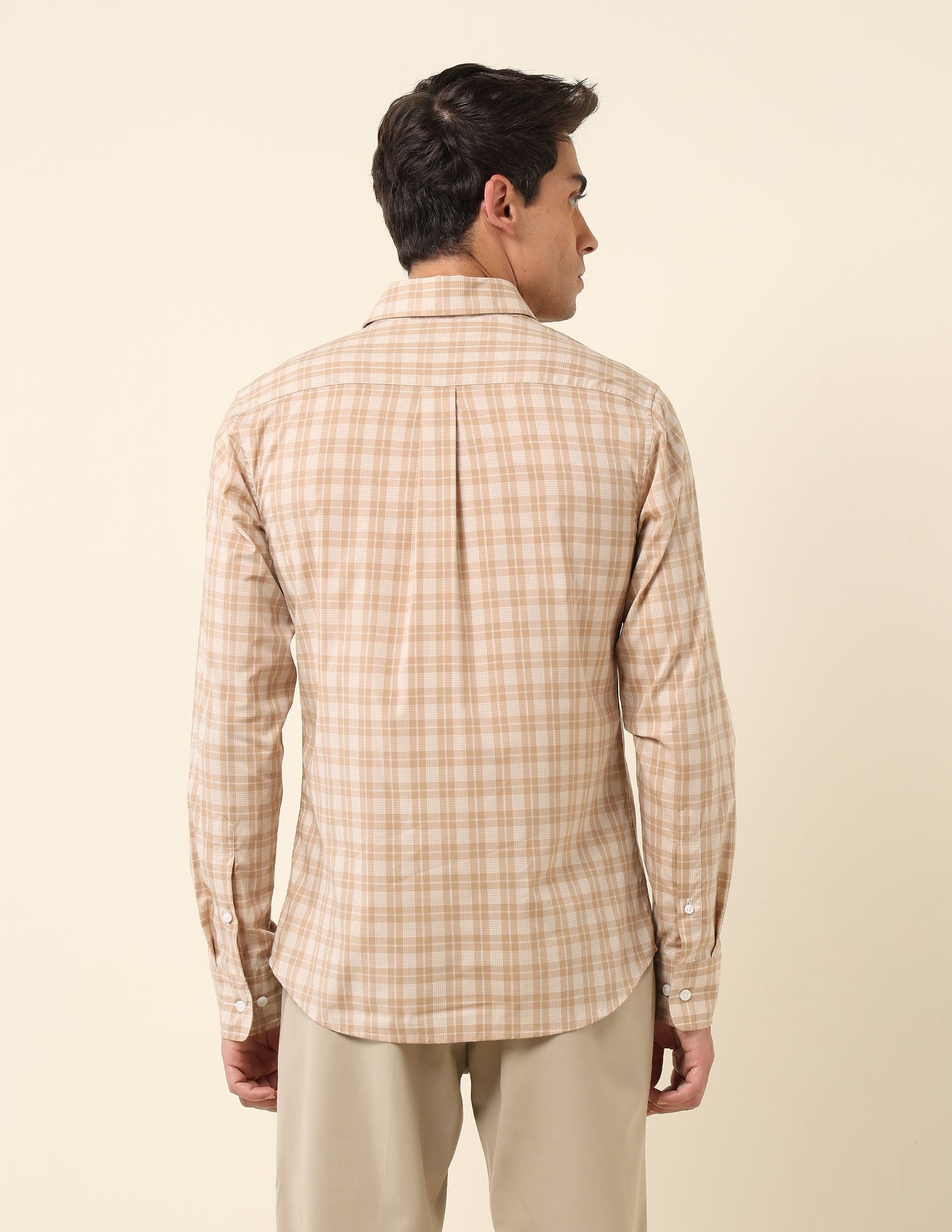 Grid Tattersall Checked Tailored Fit Shirt Beige - U.S. Polo Assn. India | Large