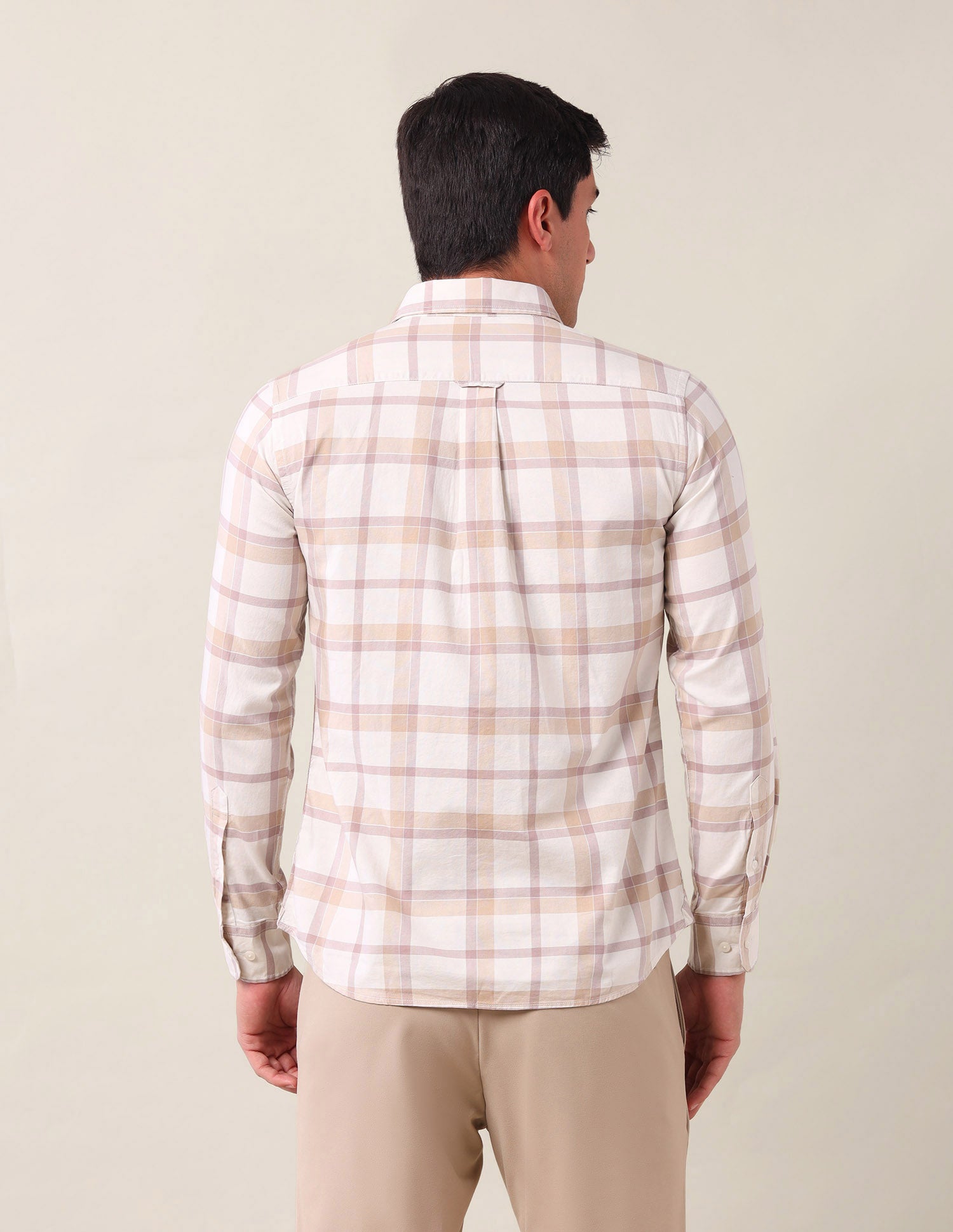 Tailored Fit Grid Tattersall Checked Shirt Ecru - U.S. Polo Assn. India | Large