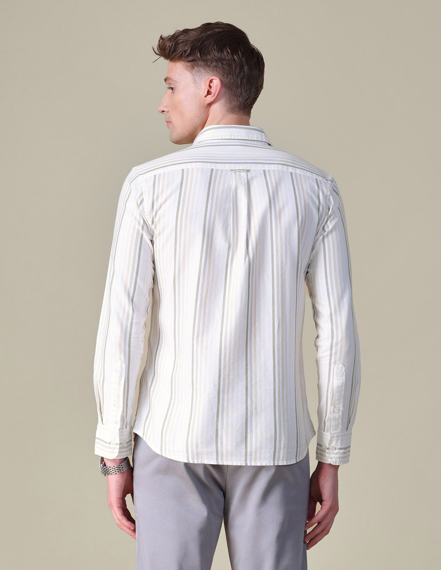 Vertical Striped Tailored Fit Shirt Beige - U.S. POLO ASSN. | Large