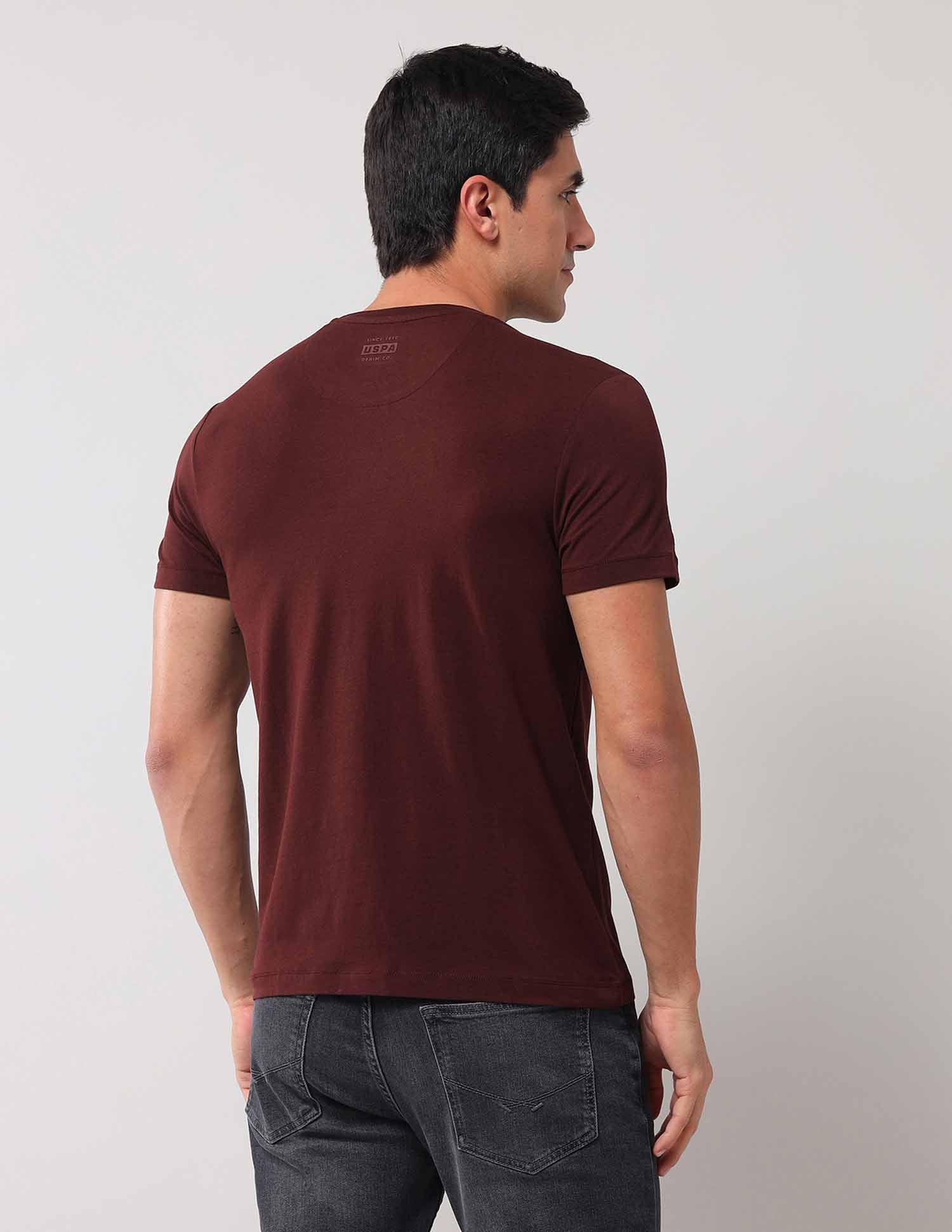 Brand Printed Muscle Fit T-Shirt Burgundy - U.S. Polo Assn. India | Large