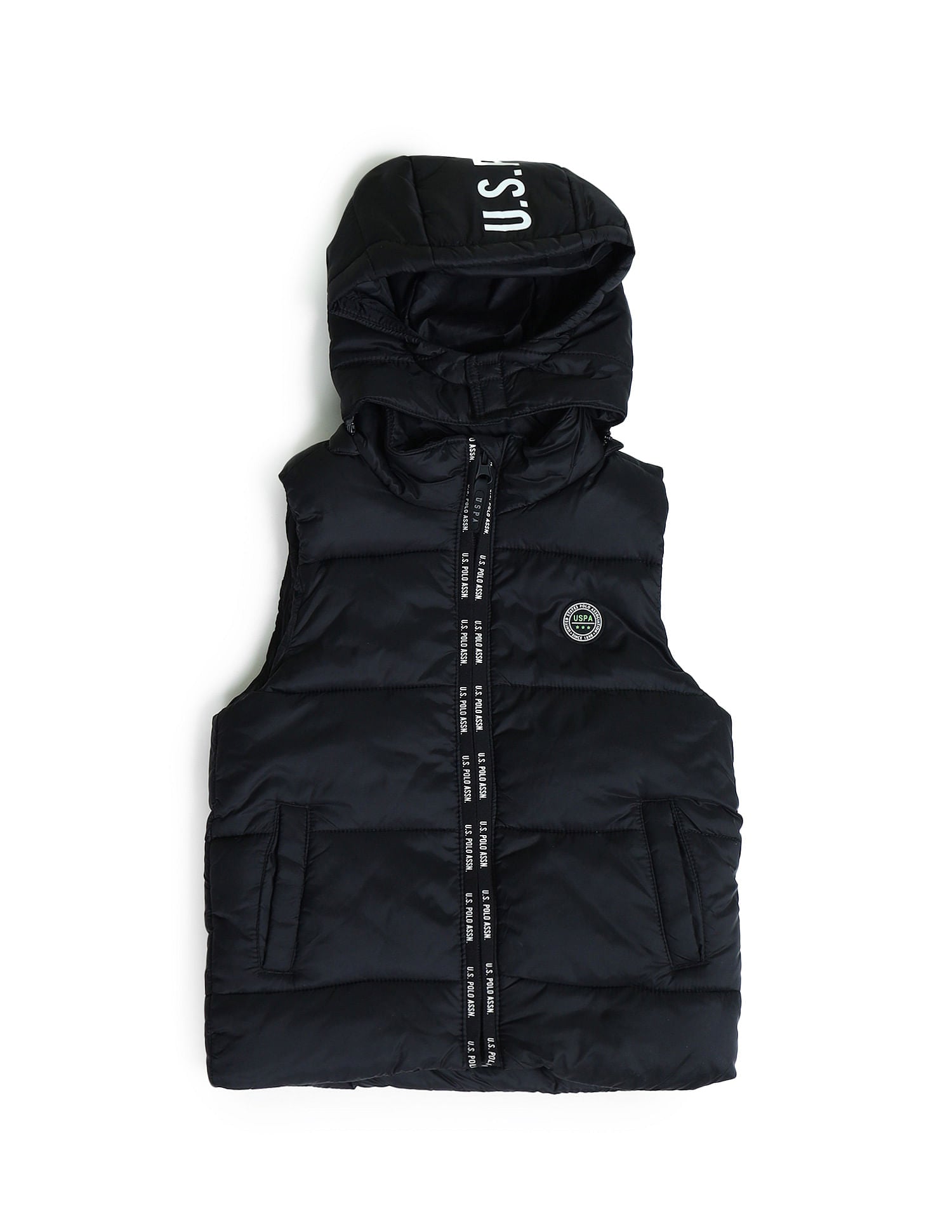 Boys Hooded Gilet Jacket Black - U.S. POLO ASSN. | Large