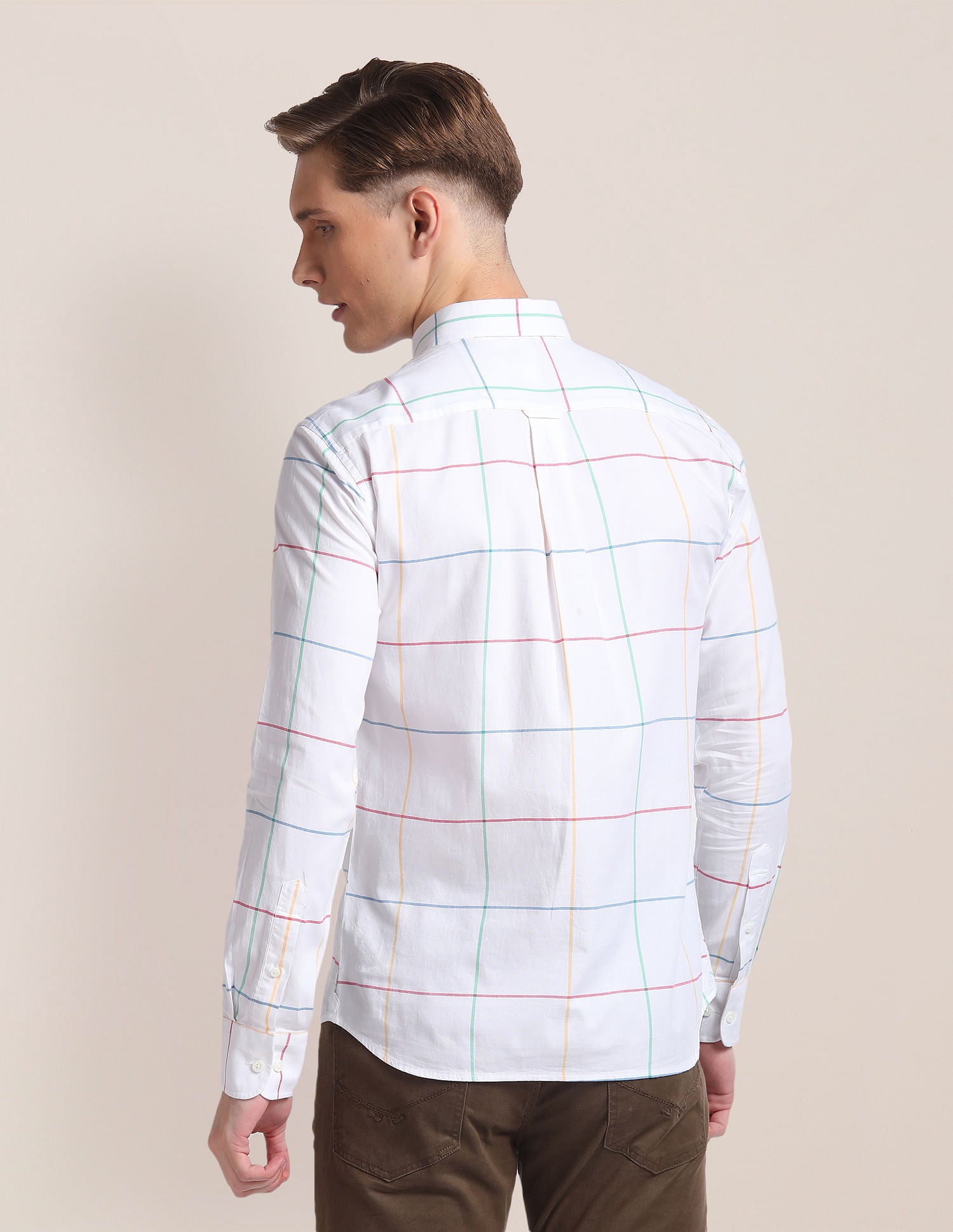 Premium Cotton Windowpane Check Shirt White - U.S. Polo Assn. India | Large