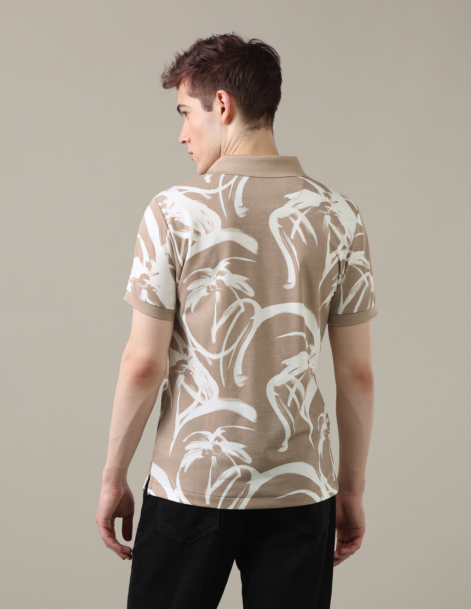 Abstract Printed Slim Fit Polo Shirt Beige - U.S. Polo Assn. India | Large