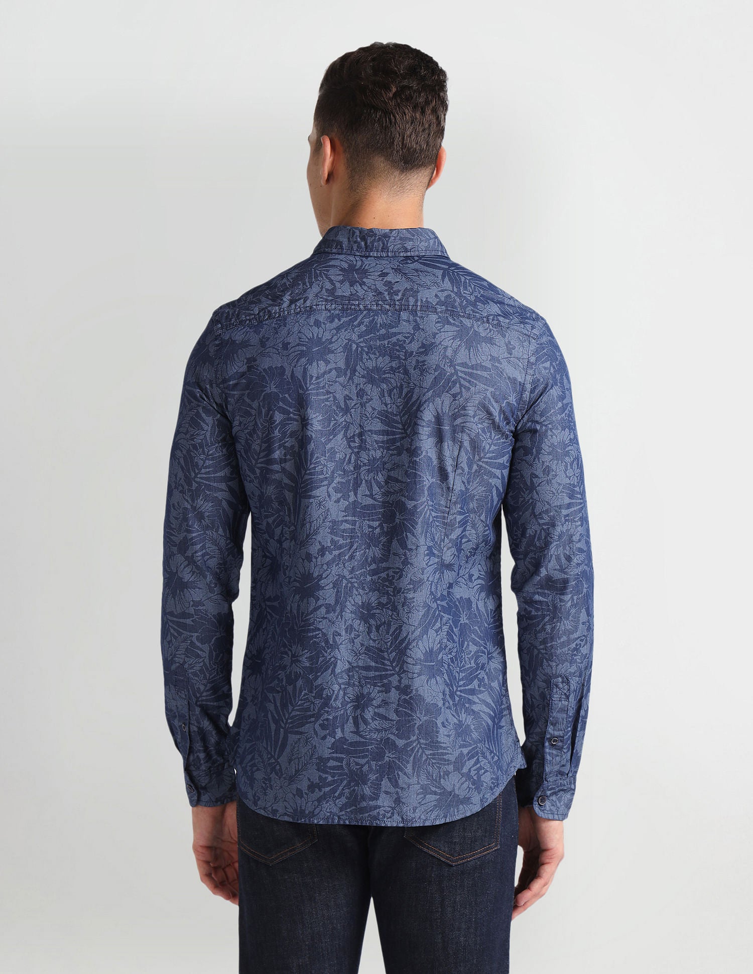 Floral Print Chambray Shirt Blue - U.S. Polo Assn. India | Large