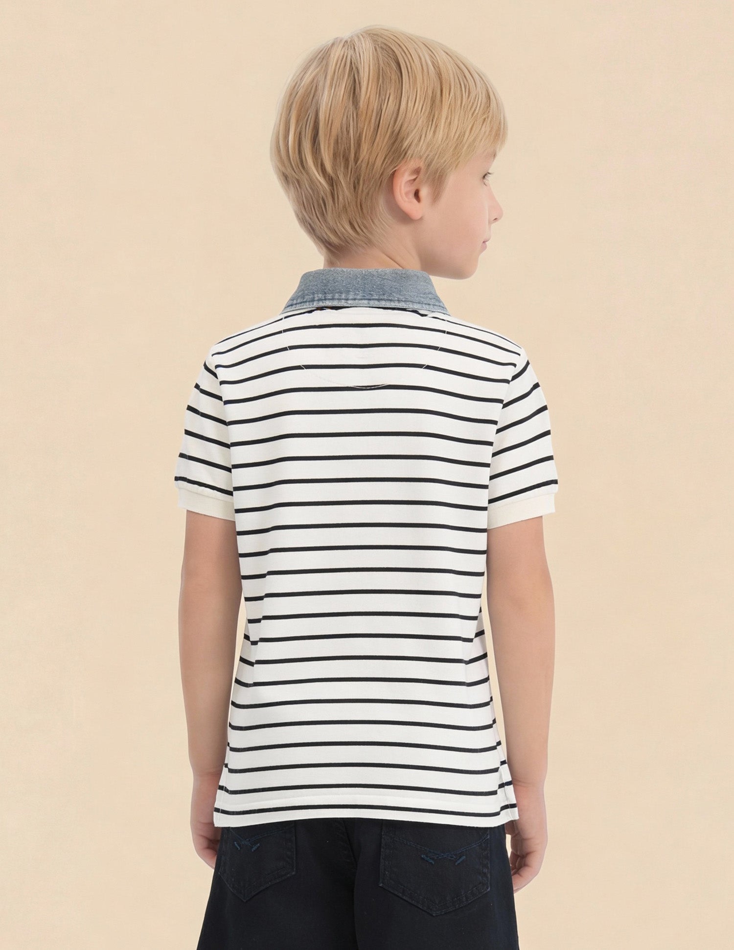 Boys Horizontal Striped Regular Fit Polo Shirt Off White - U.S. Polo Assn. India | Large