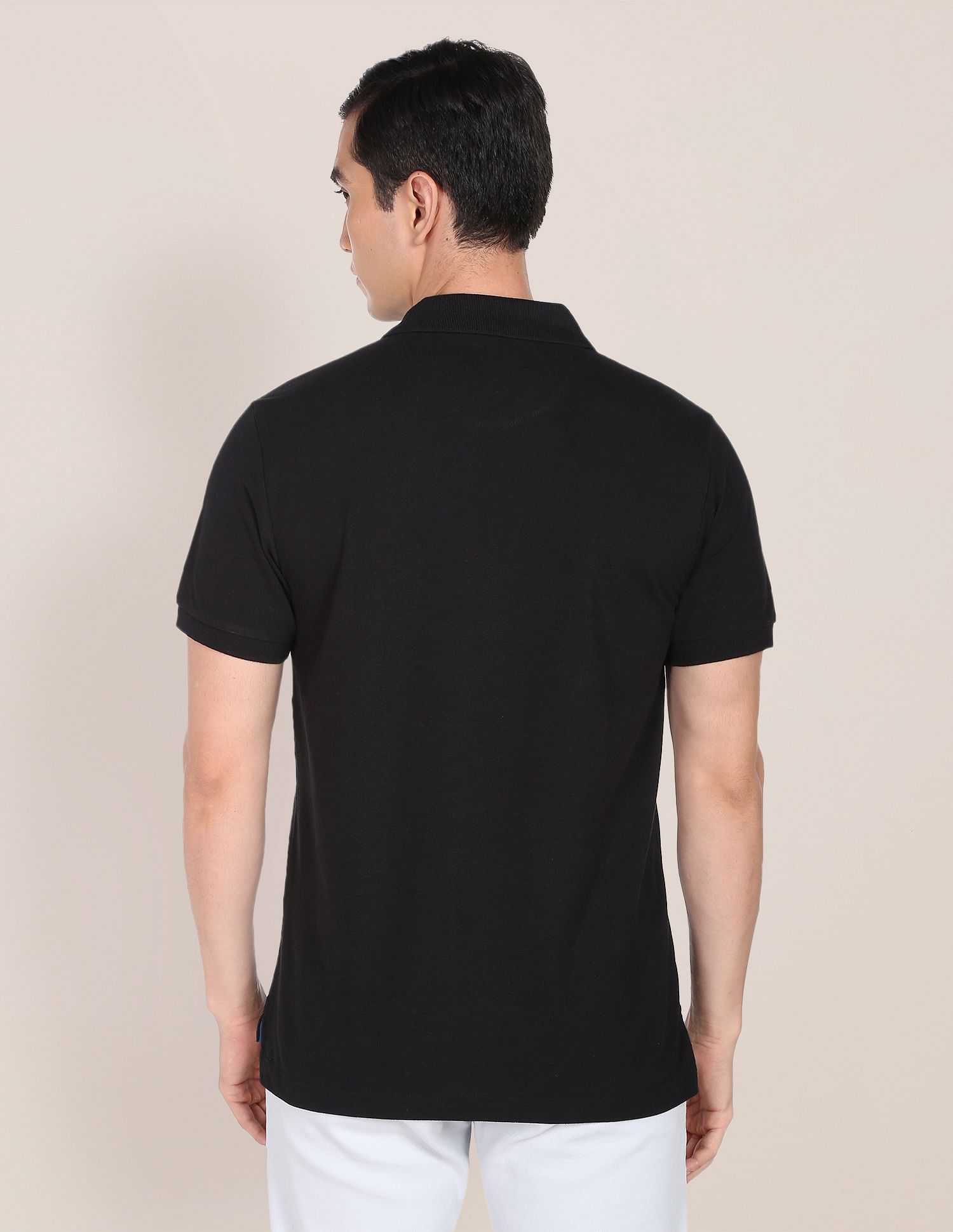 Solid Pique Knit Cotton Polo Shirt Black - U.S. Polo Assn. India | Large