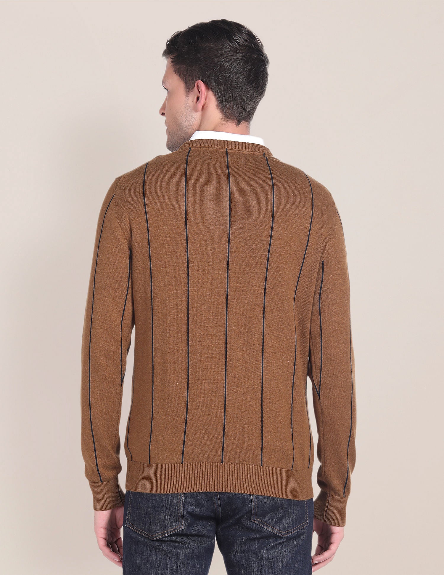 Crew Neck Vertical Stripe Sweater Brown - U.S. POLO ASSN. | Large