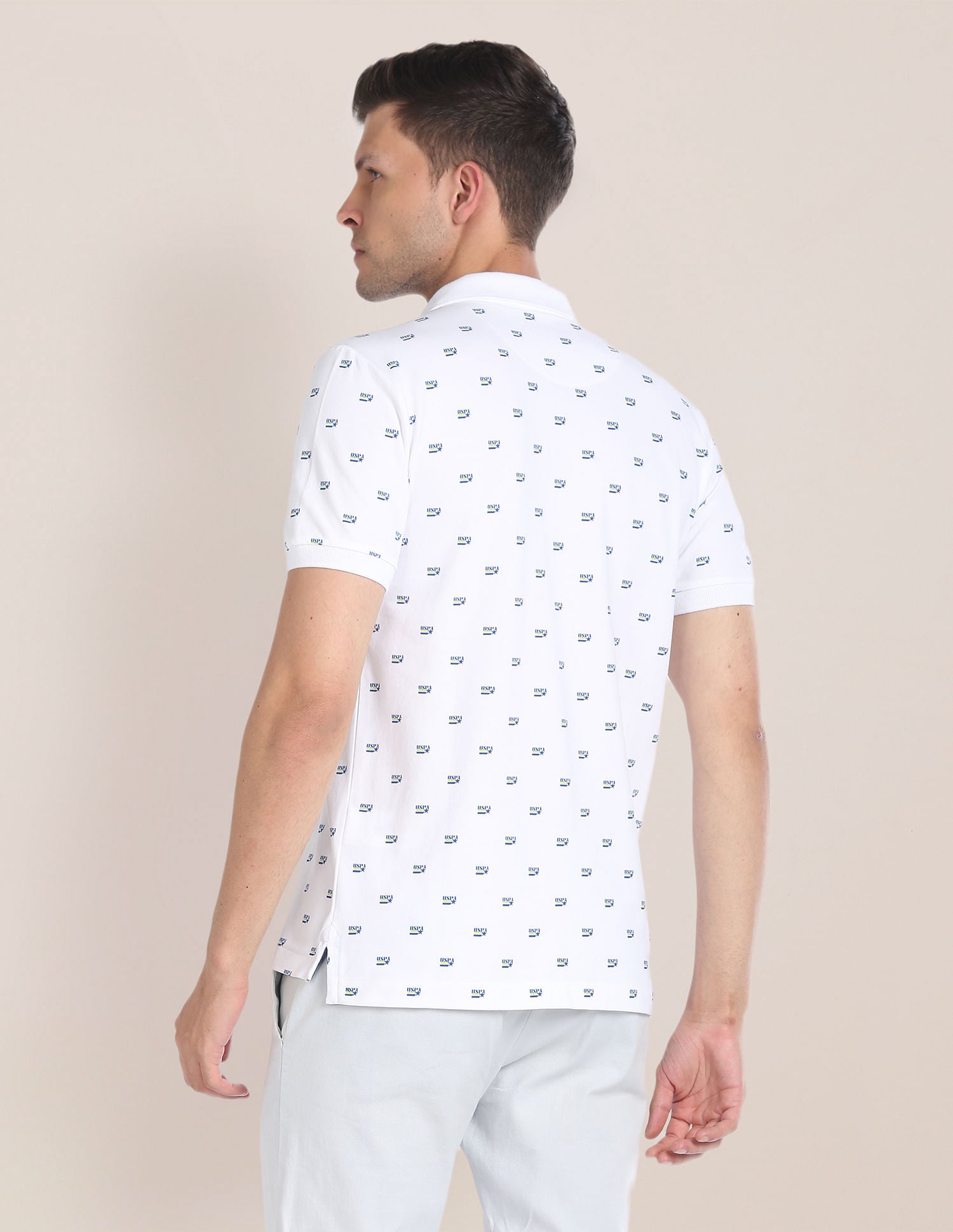 Brand Print Slim Polo Shirt White - U.S. Polo Assn. India | Large