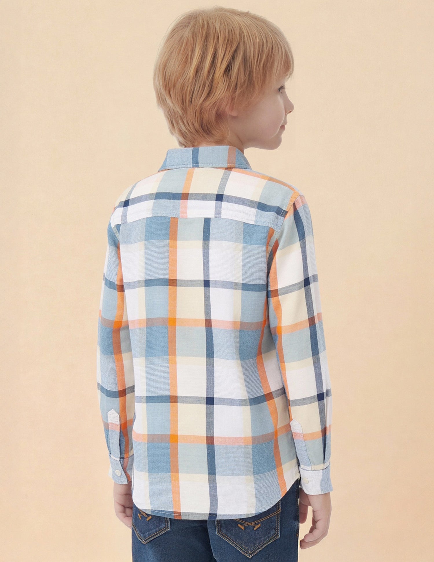 Boys Plaid Checked Dobby Shirt Light Blue - U.S. Polo Assn. India | Large