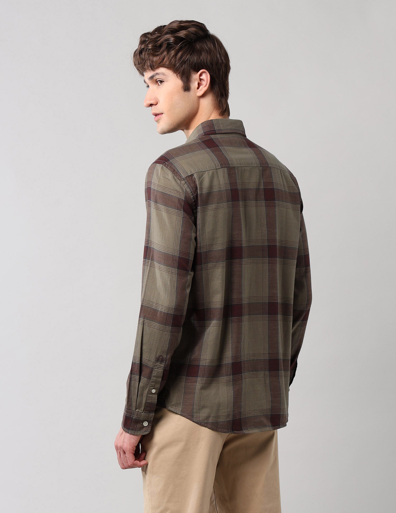 Windowpane Checked Pure Cotton Shirt Olive - U.S. Polo Assn. India | Large
