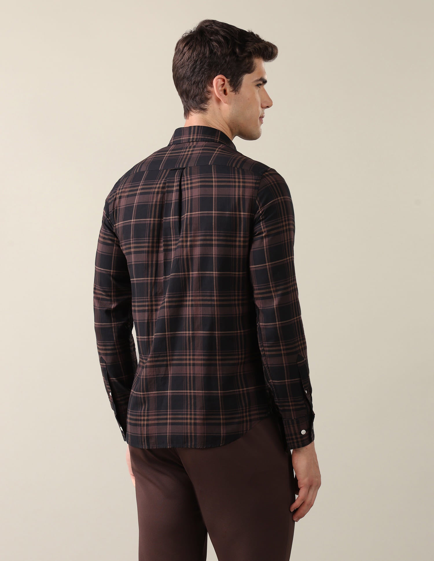 Plaid Checked Tailored Fit Shirt Brown - U.S. Polo Assn. India | Large
