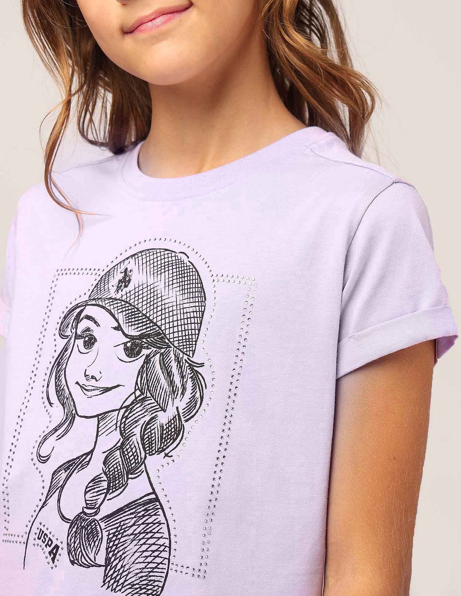 Girls Stud Detailed Relaxed Fit T-Shirt Light Purple - U.S. POLO ASSN. | Large
