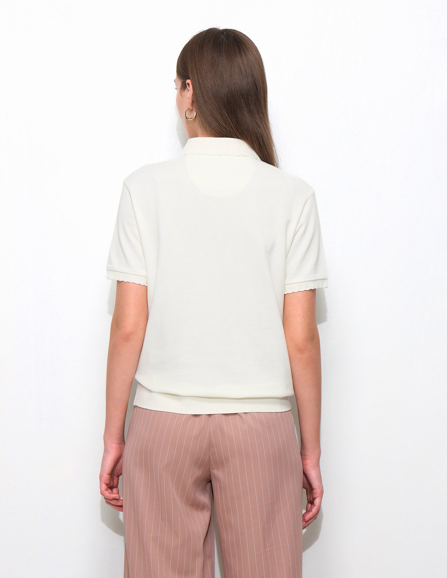 Textured Relaxed Fit Blouson Polo Shirt Off White - U.S. Polo Assn. India | Large