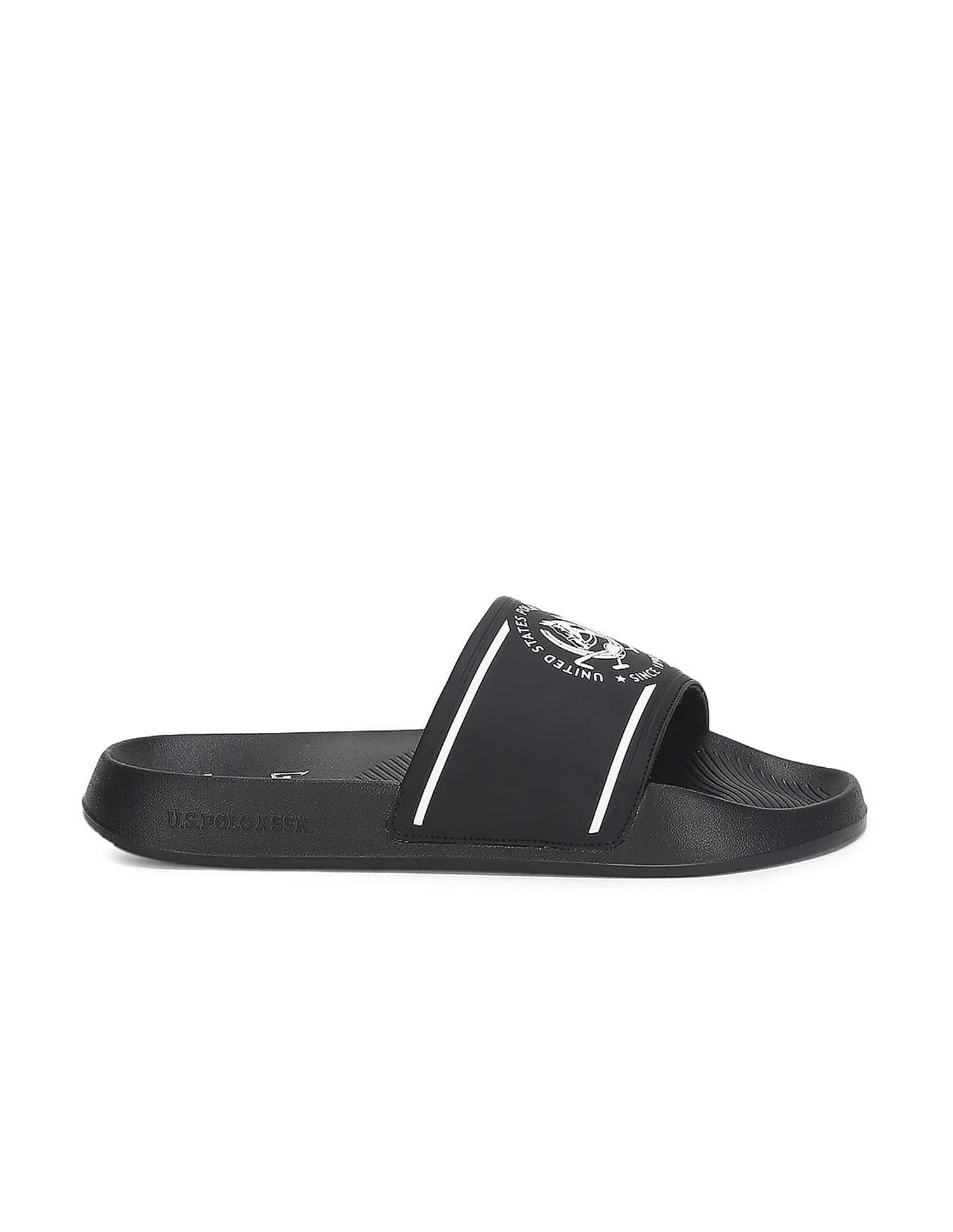 Men Brand Print Zane 5.0 Slides Black - U.S. Polo Assn. India | Large