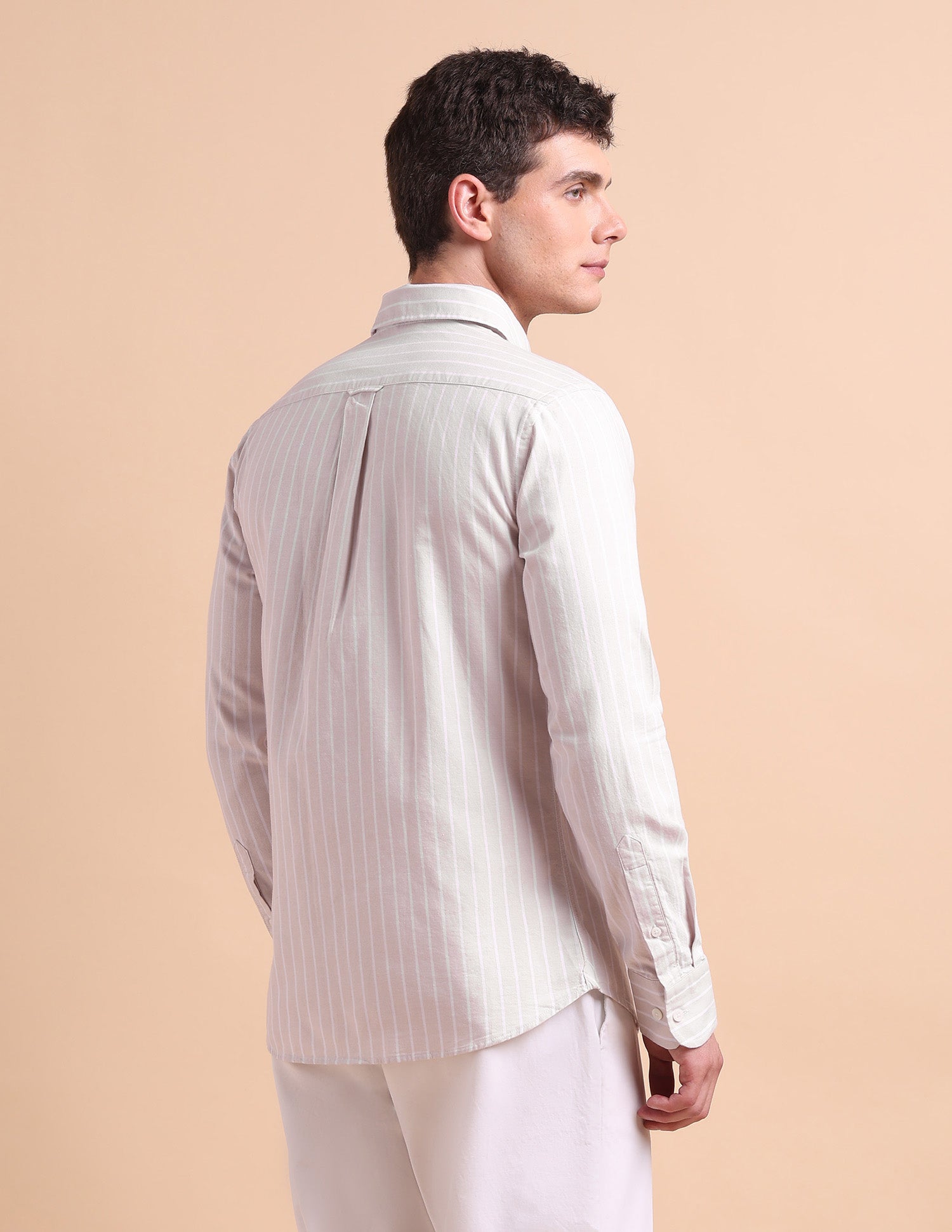 Tailored Fit Vertical Striped Formal Shirt Beige - U.S. POLO ASSN. | Large