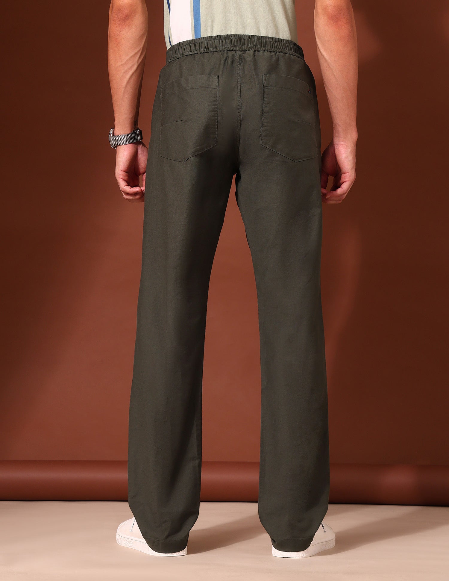 Riley Straight Fit Twill Trousers Olive - U.S. Polo Assn. India | Large