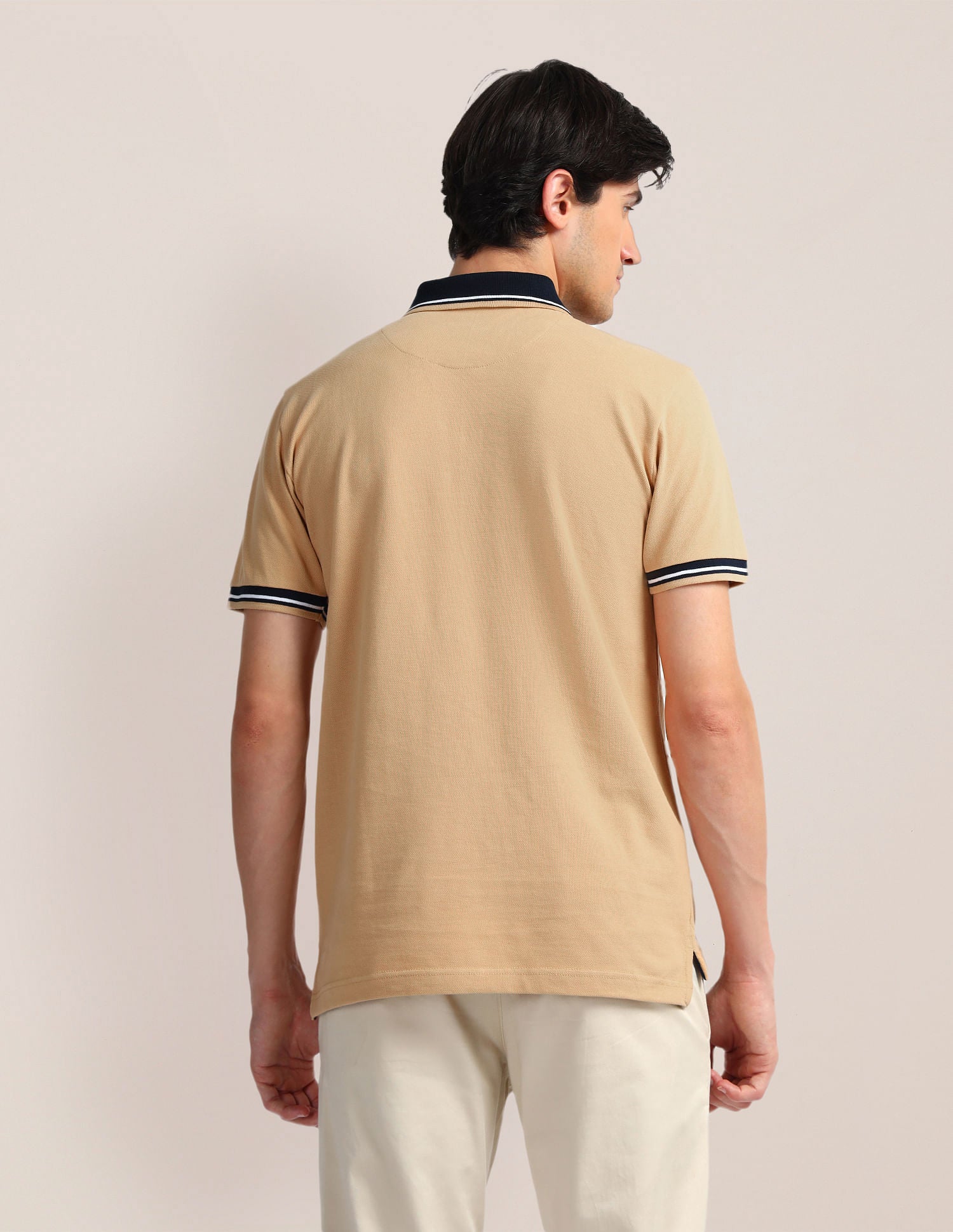 Contrast Collar Slim Polo Shirt Beige - U.S. Polo Assn. India | Large