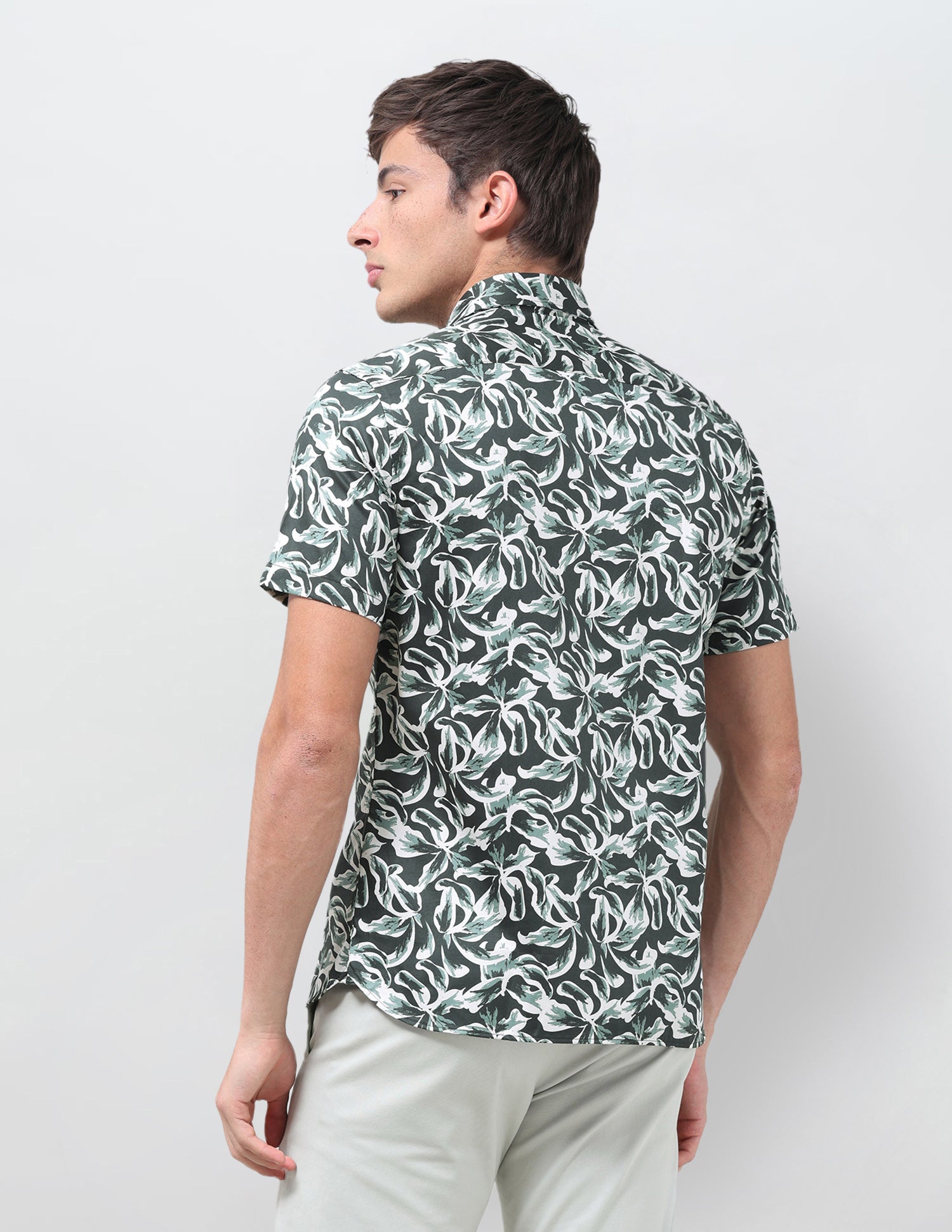 Floral Printed Satin Shirt Olive - U.S. Polo Assn. India | Large