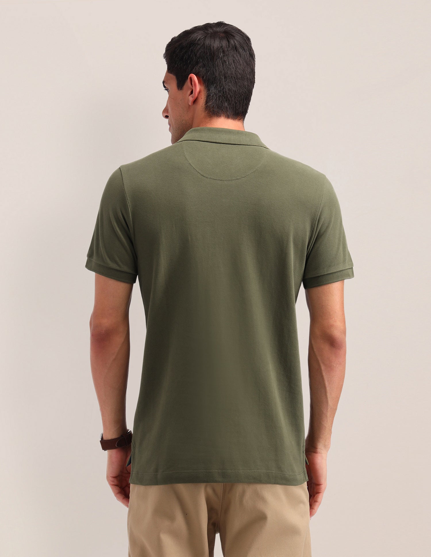 Solid Cotton Slim Fit Polo Shirt Olive - U.S. Polo Assn. India | Large