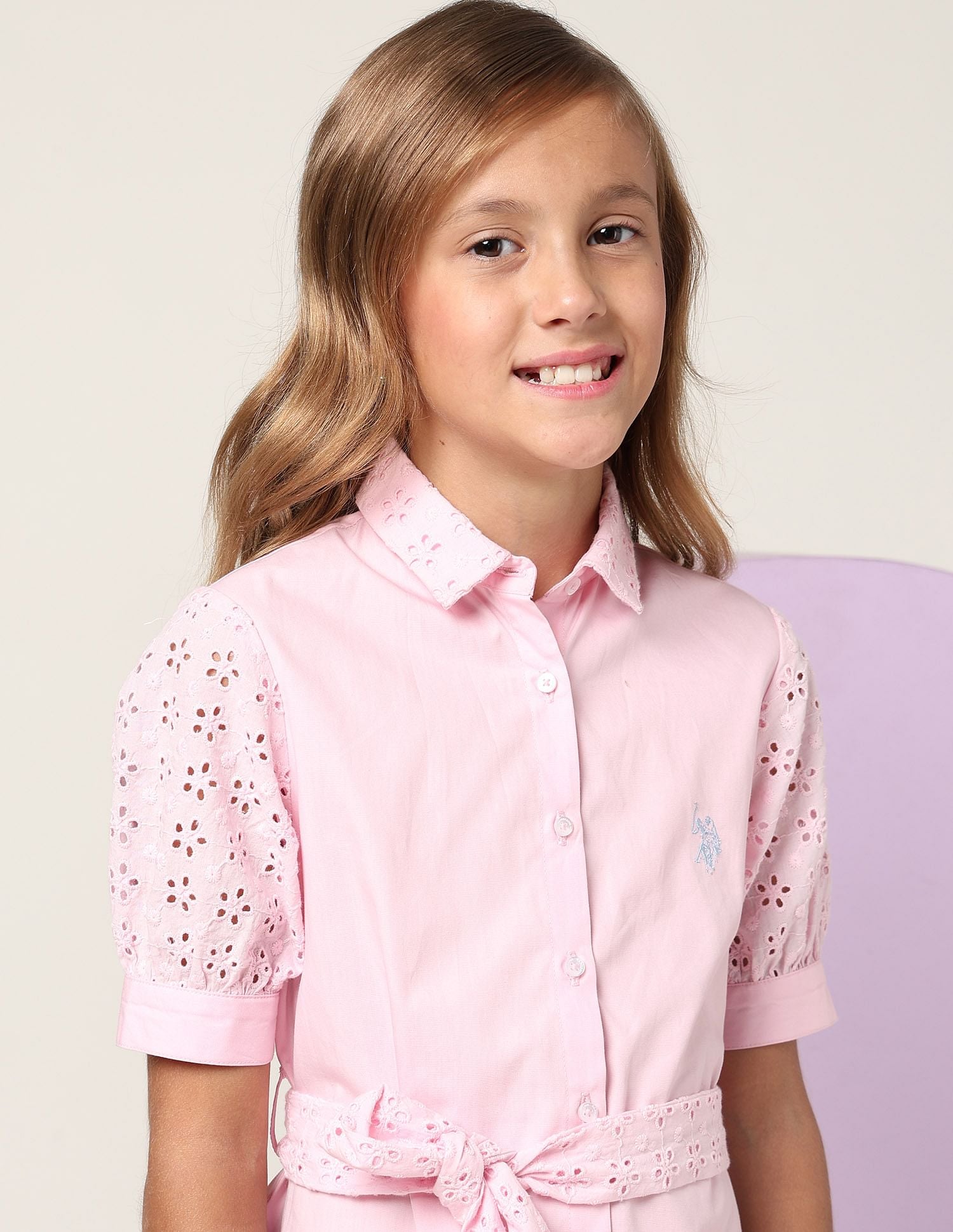 Girls Schiffli Shirt Dress Light Pink - U.S. POLO ASSN. | Large
