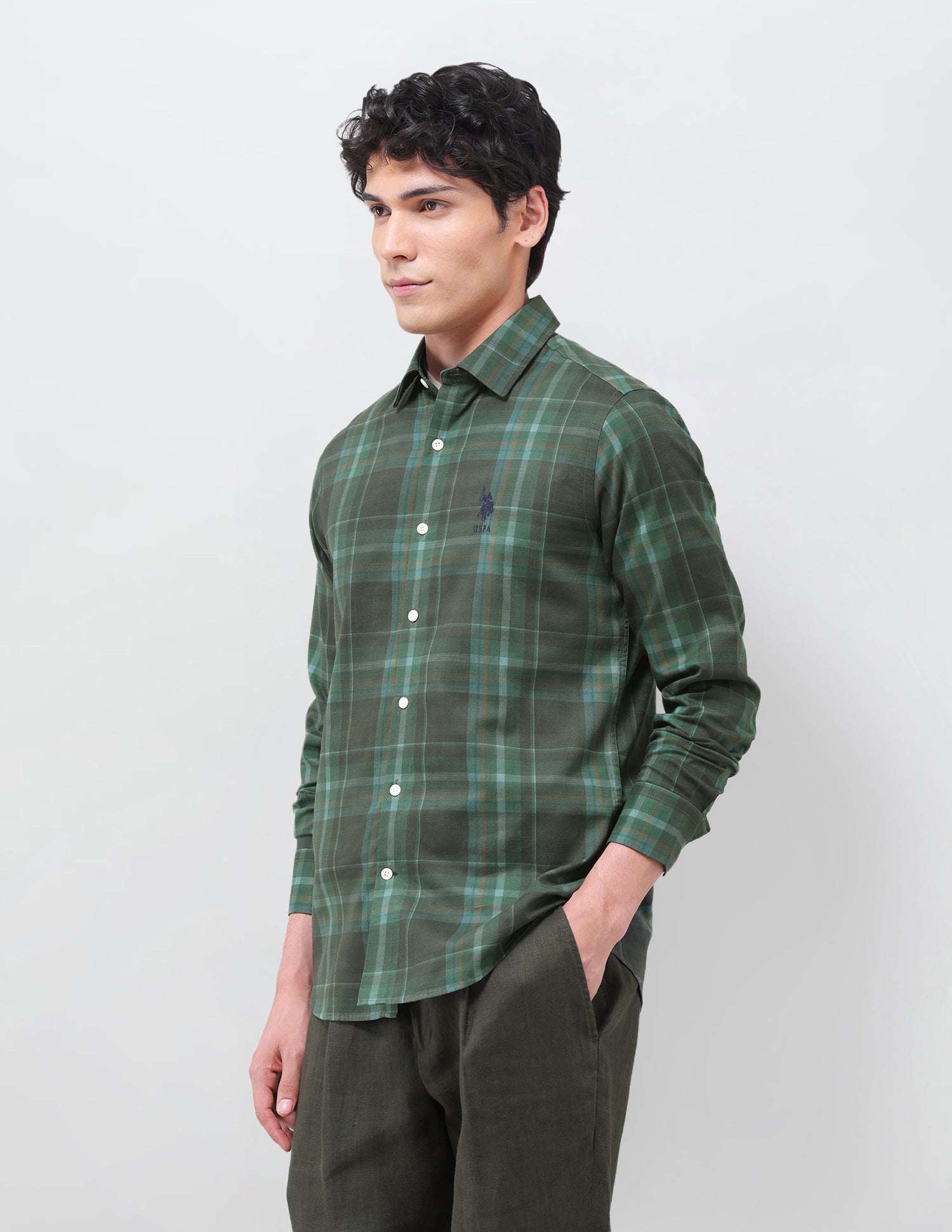 Tailored Fit Oxford Shirt Dark Olive - U.S. Polo Assn. India | Large