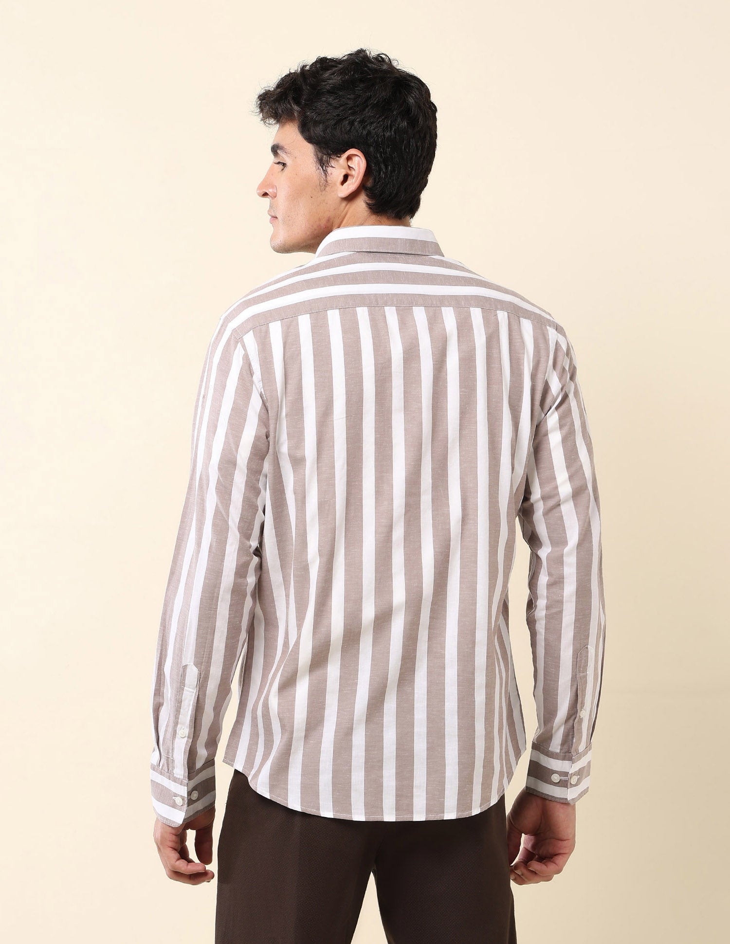 Vertical Striped Pure Cotton Shirt Choco - U.S. Polo Assn. India | Large