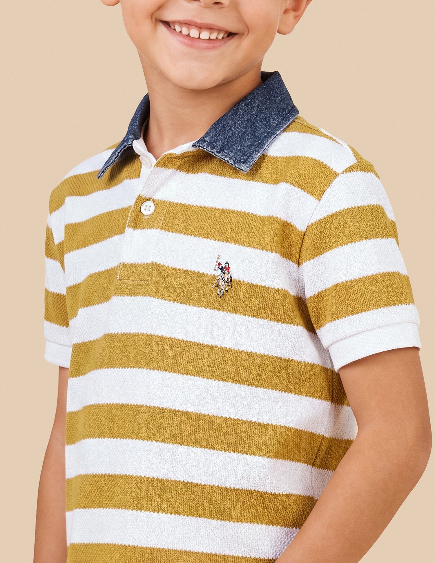 Horizontal Striped Regular Fit Polo Shirt Mustard - U.S. Polo Assn. India | Large