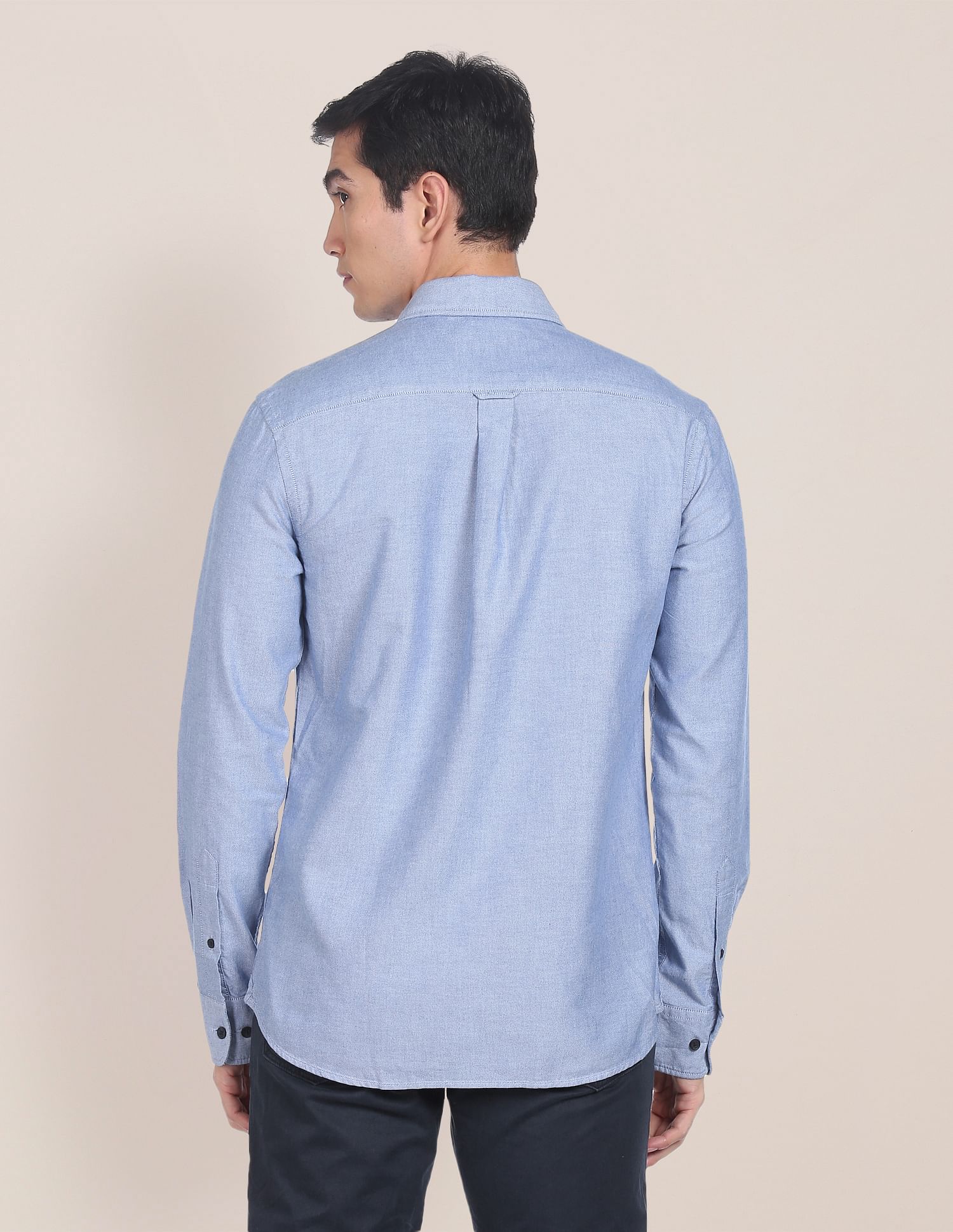 Solid Spread Collar Casual Shirt Blue - U.S. Polo Assn. India | Large