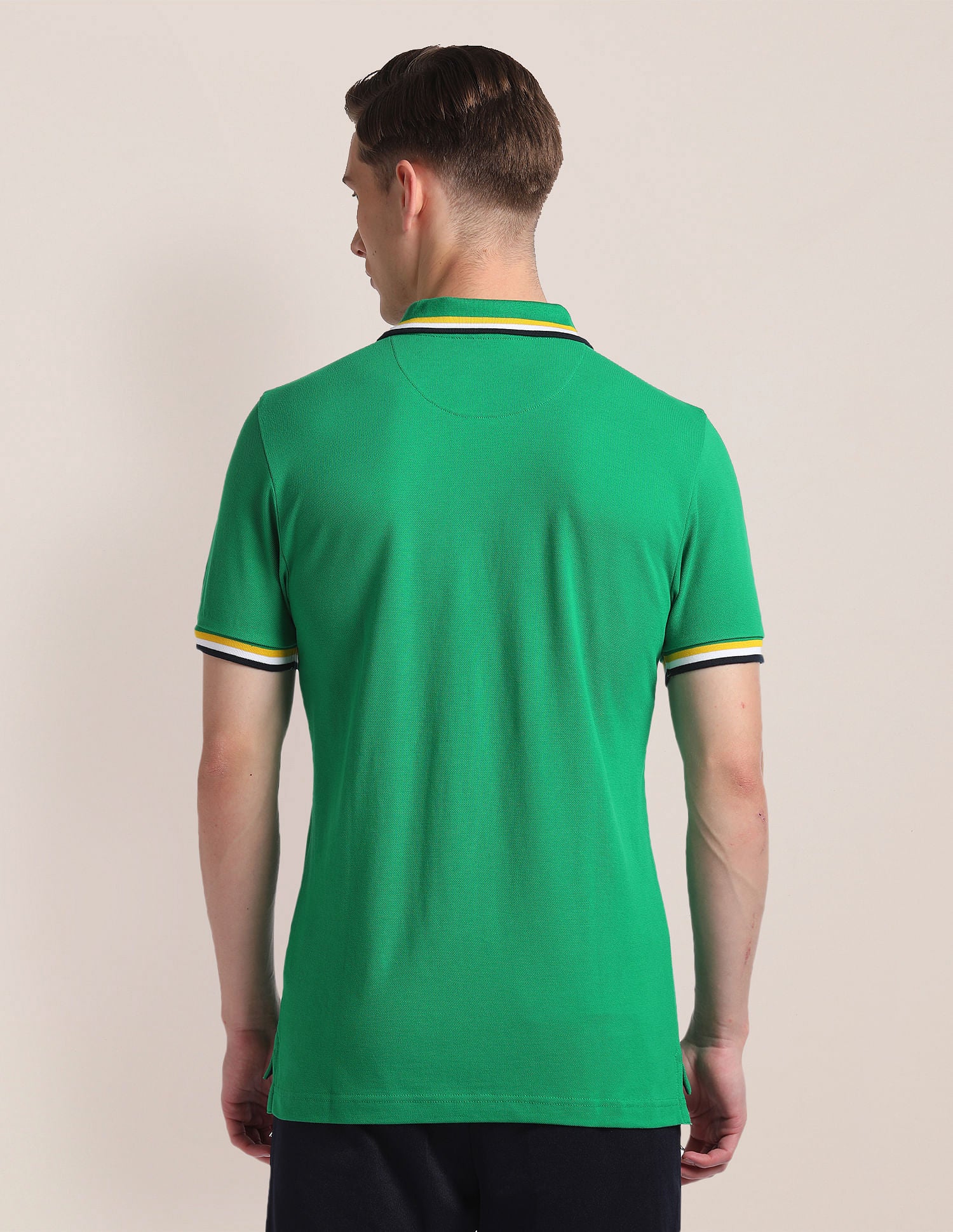 Striped Collar Slim Polo Shirt Green - U.S. Polo Assn. India | Large