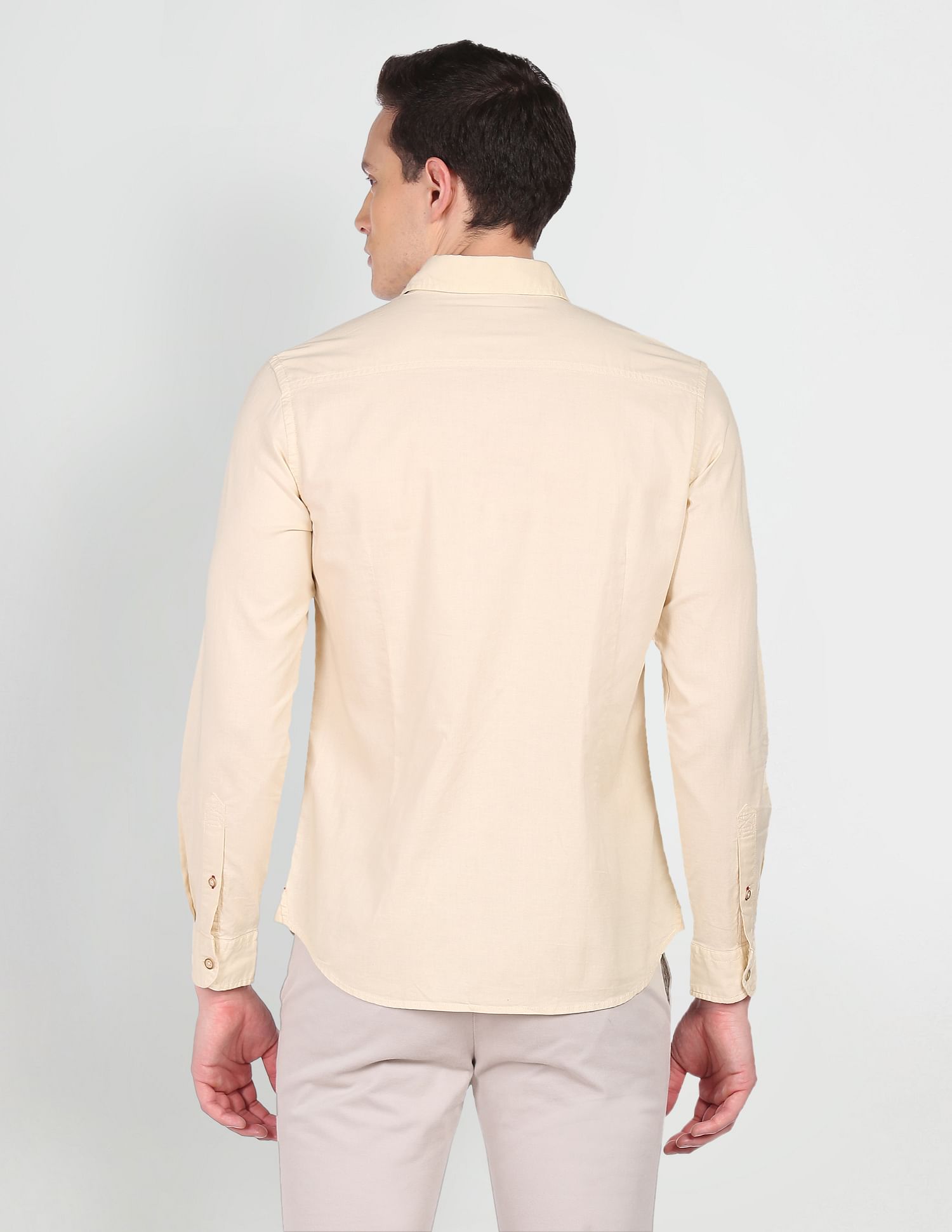 Pure Cotton Solid Casual Shirt Beige - U.S. POLO ASSN. | Large