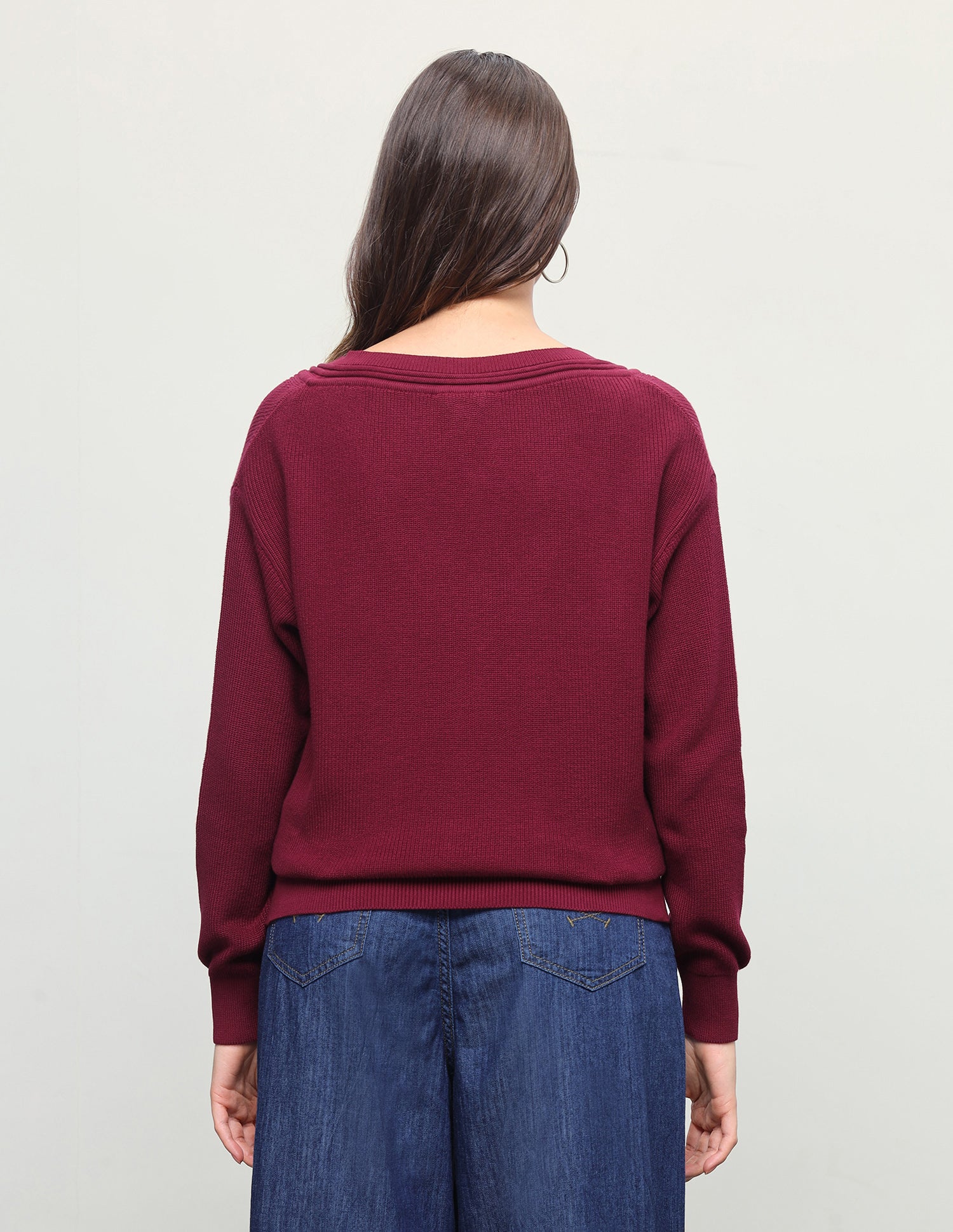 Solid Regular Fit Sweater Dark Red - U.S. Polo Assn. India | Large