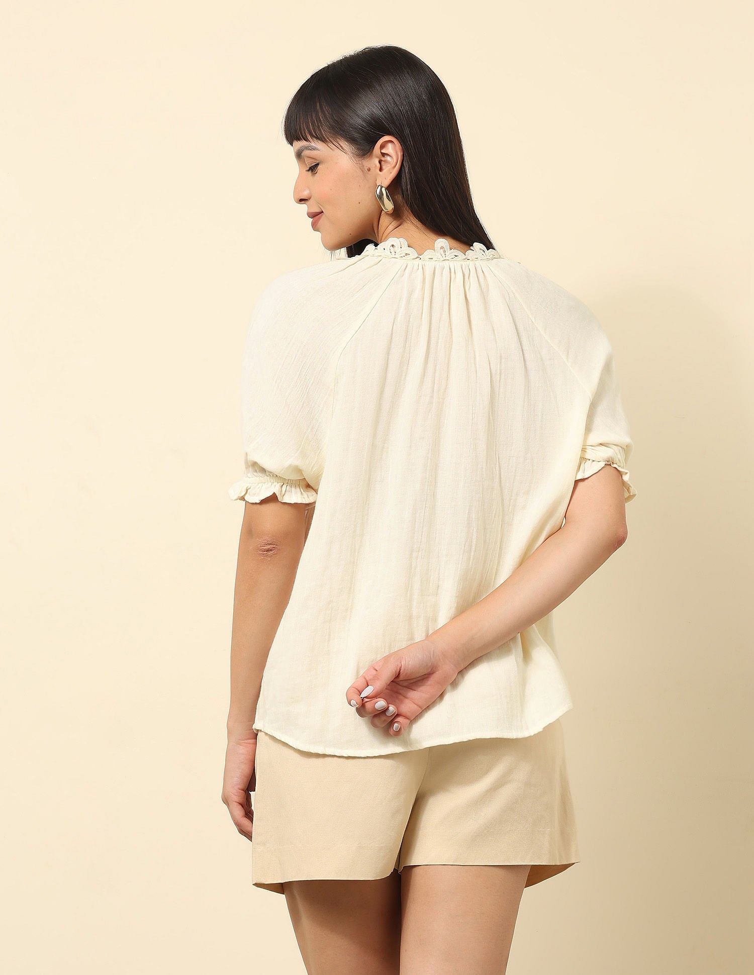 Solid Lace Deatil Top Ecru - U.S. POLO ASSN. | Large