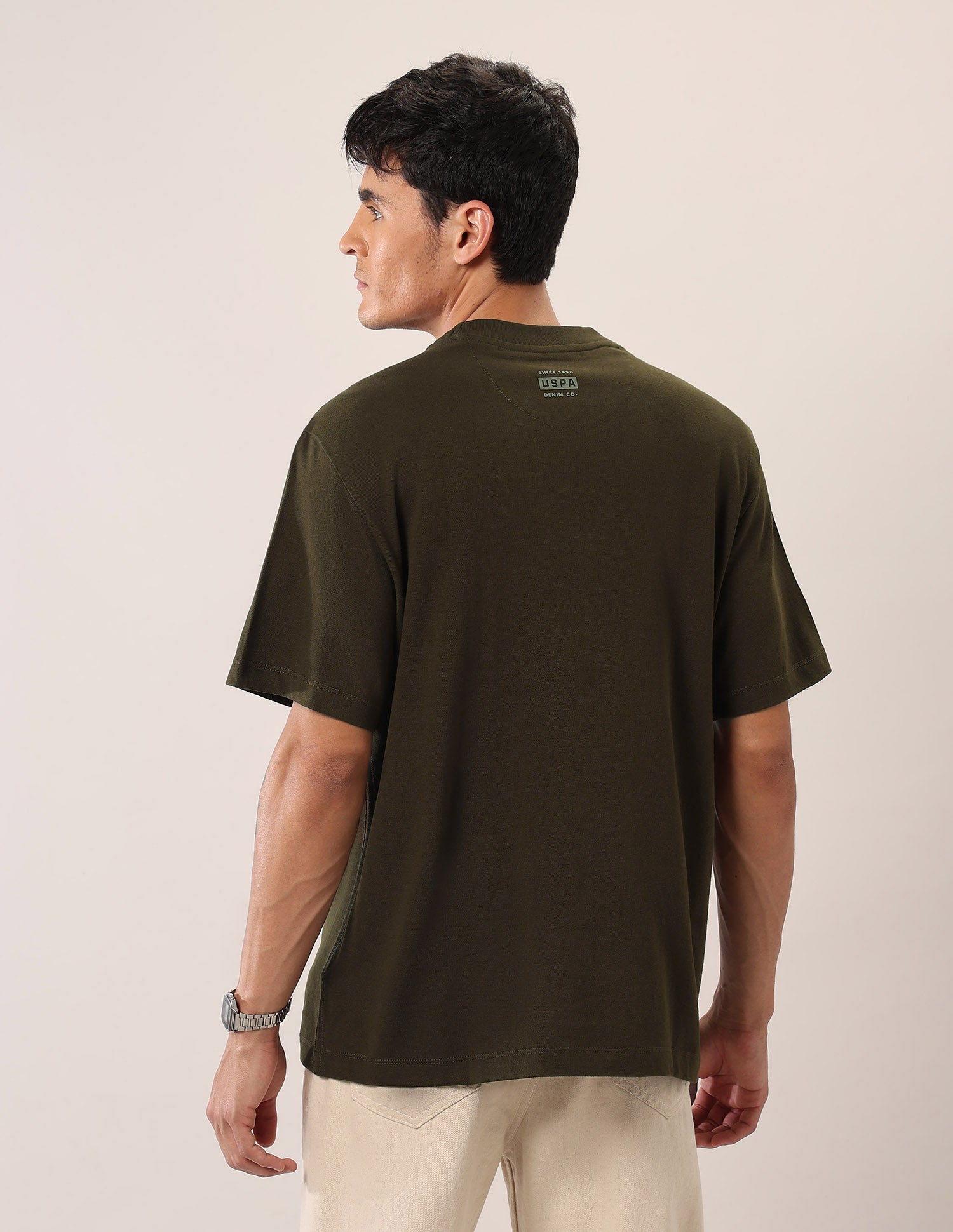 Brand Printed Relaxed Fit T-Shirt Olive - U.S. Polo Assn. India | Large