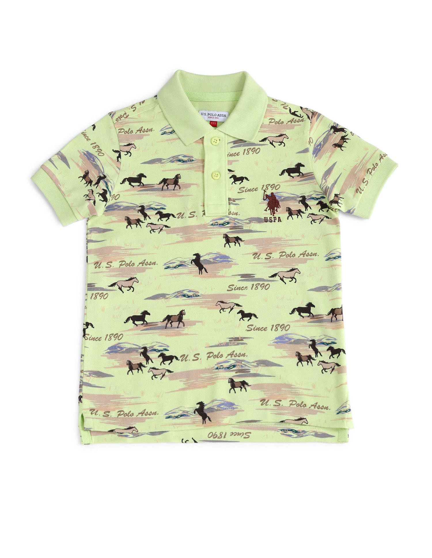 Boys Brand Print Polo Shirt Shadow Lime - U.S. Polo Assn. India | Large