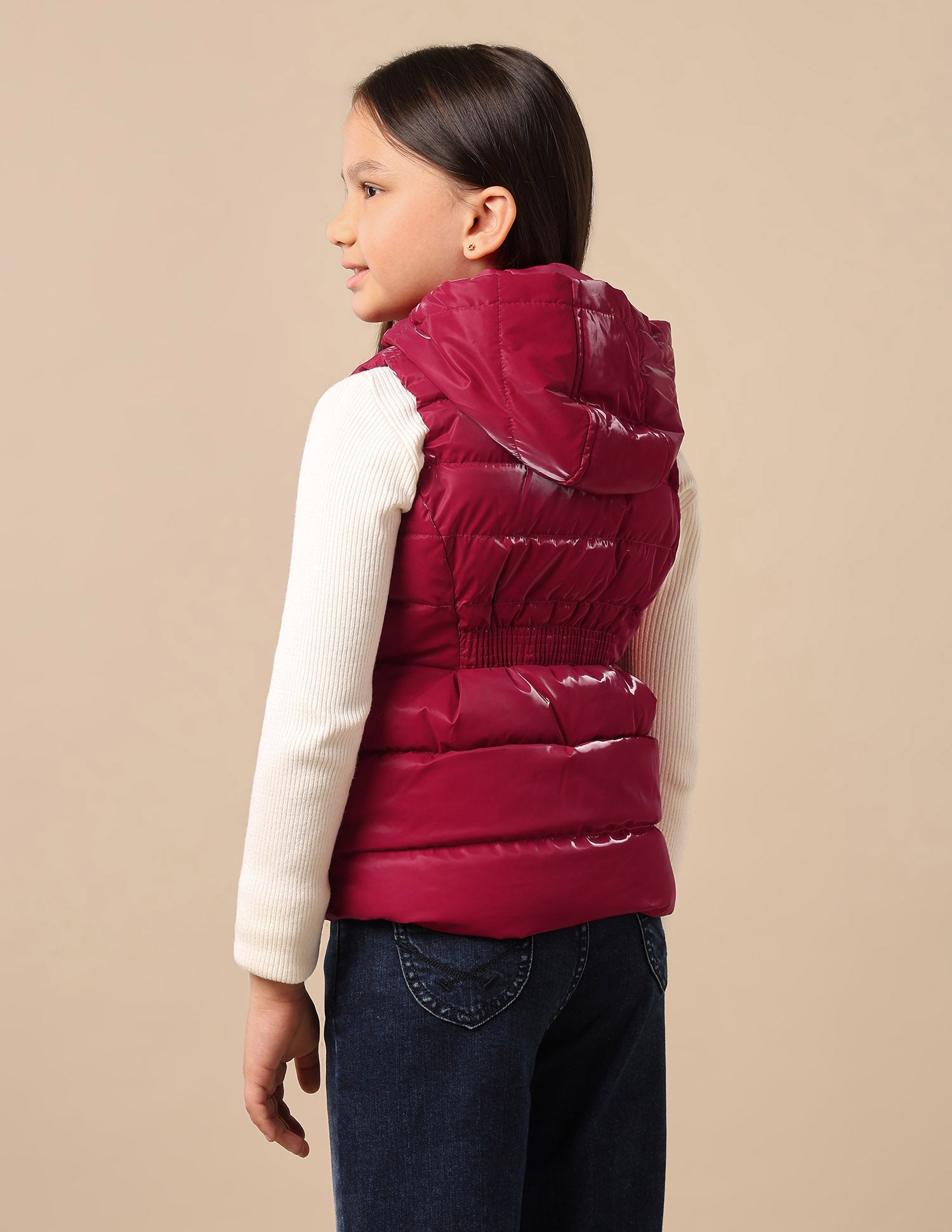 Girls Hooded Puffer Gilet Jacket Dark Pink - U.S. POLO ASSN. | Large