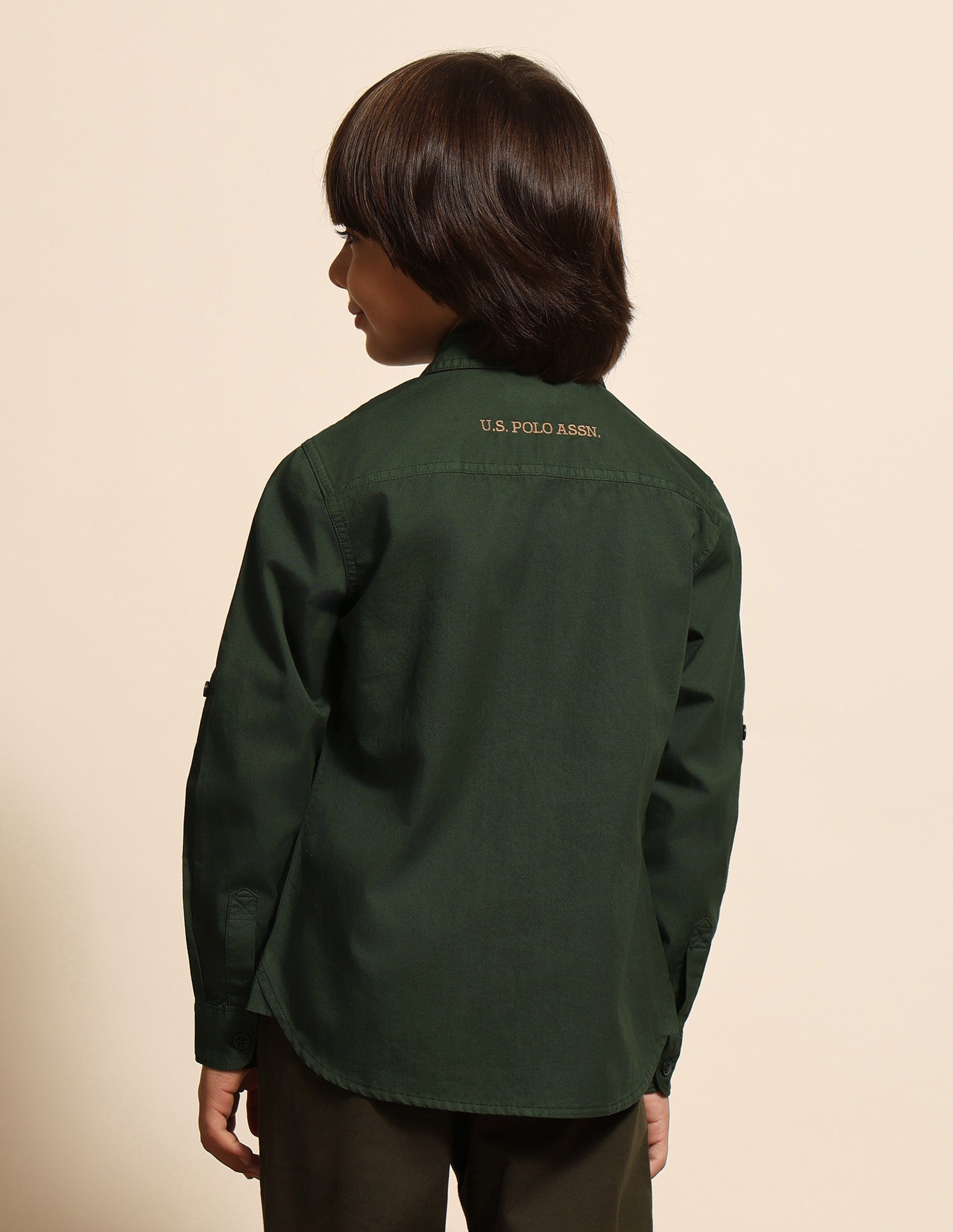 Boys Solid Regular Fit Shirt Dark Green - U.S. POLO ASSN. | Large