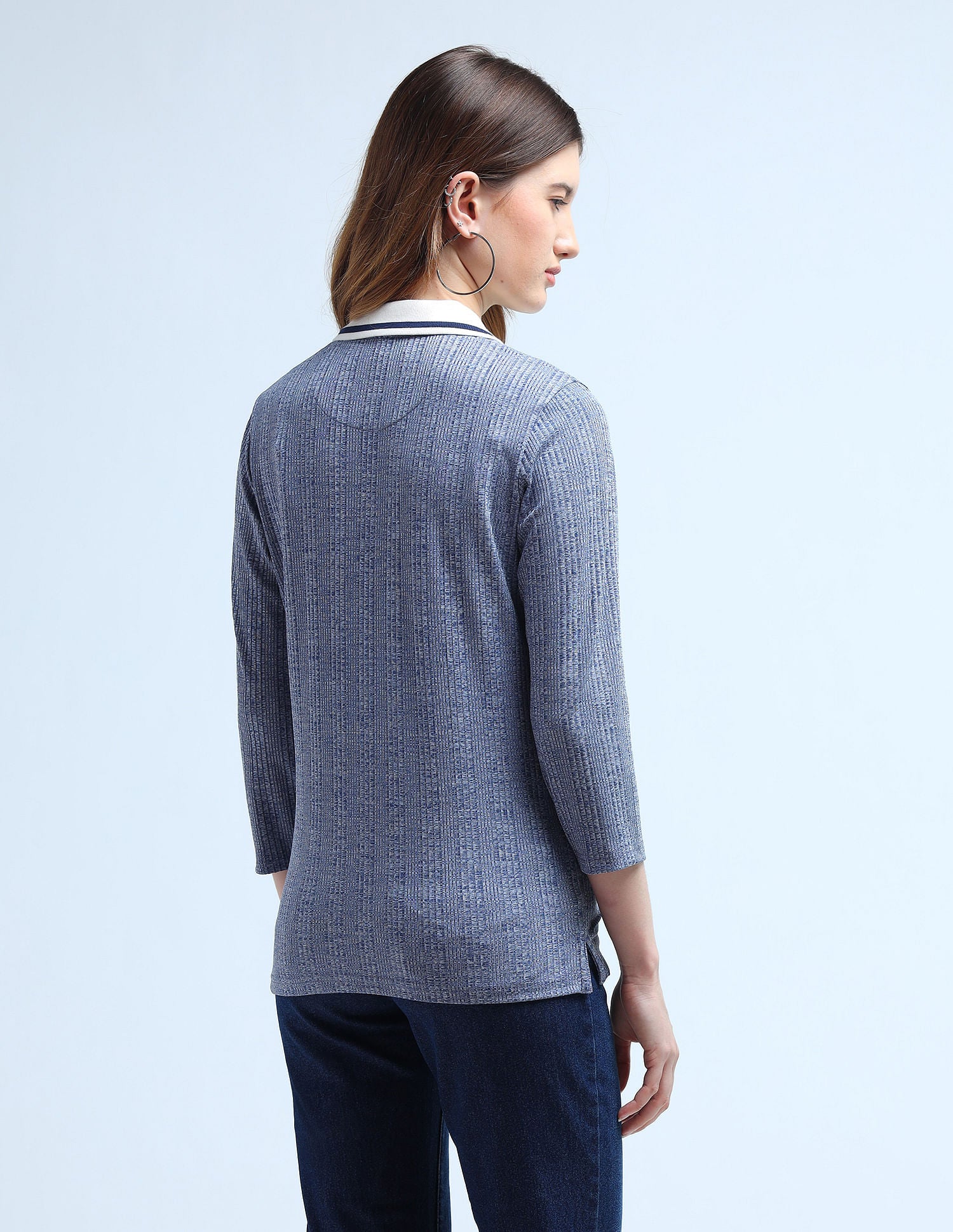 Contrast Collar Textured Polo Shirt Blue - U.S. POLO ASSN. | Large