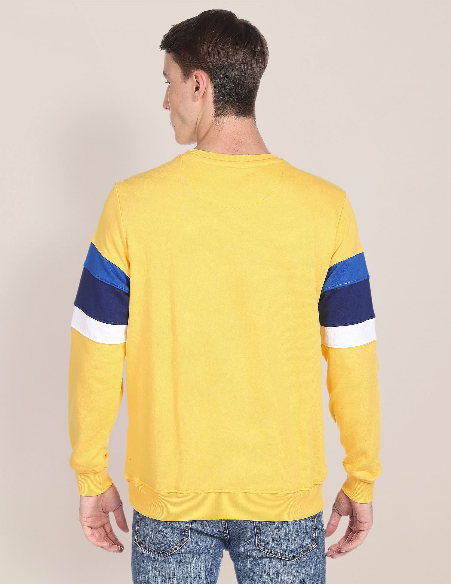 Crew Neck Panelled Sweatshirt Yellow - U.S. Polo Assn. India | Large