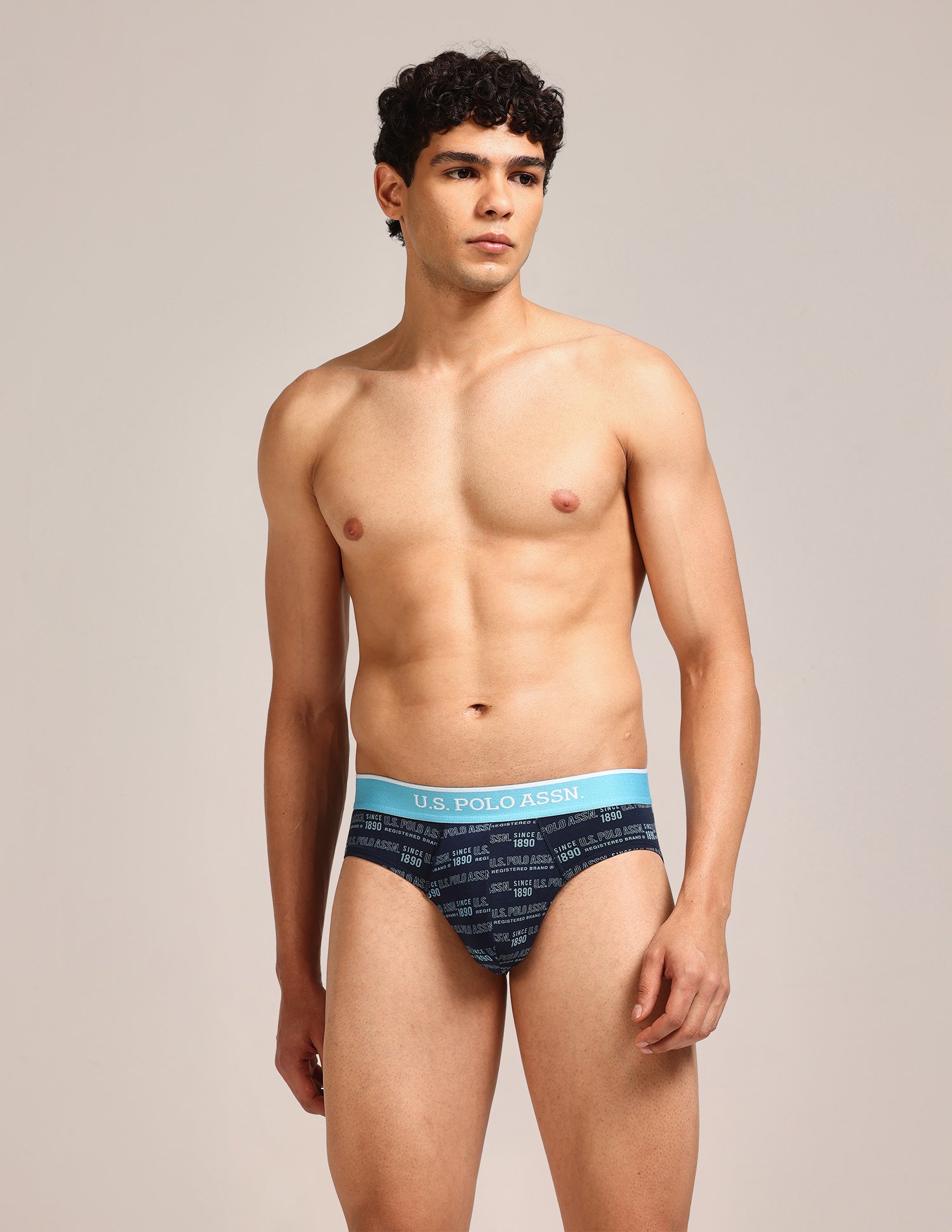 Abrasion Free Printed OEB24 Briefs - Pack Of 3 Blue, Blue, Bracken - U.S. Polo Assn. India | Large