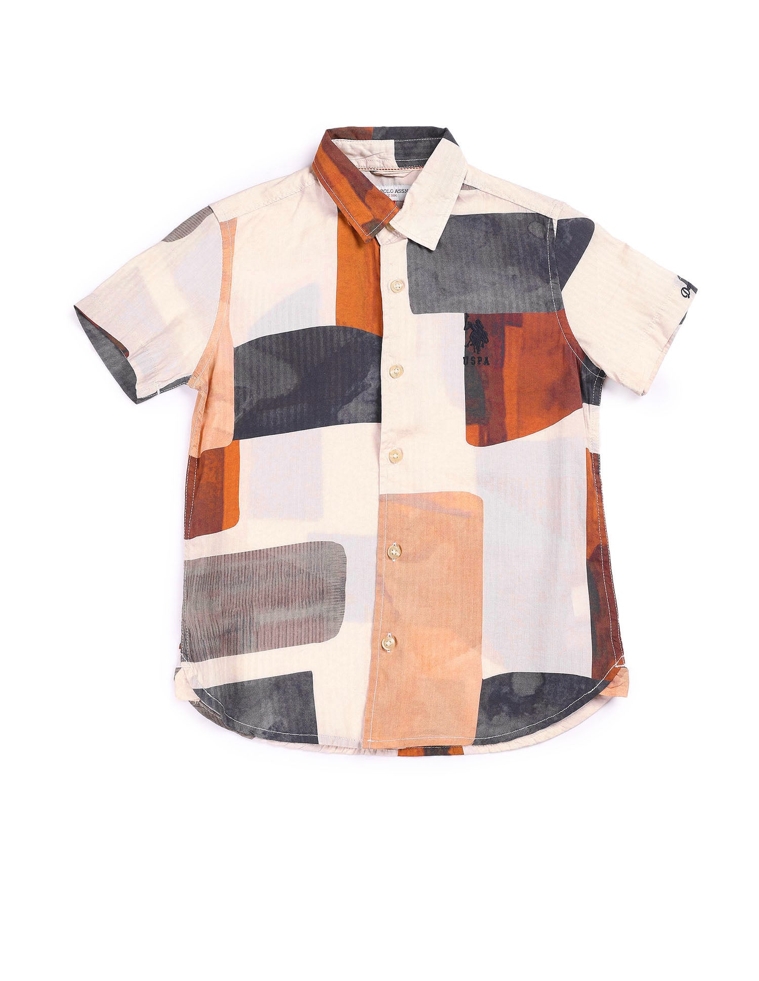 Boys Regular Fit Abstract Printed Shirt Cream - U.S. Polo Assn. India | Large