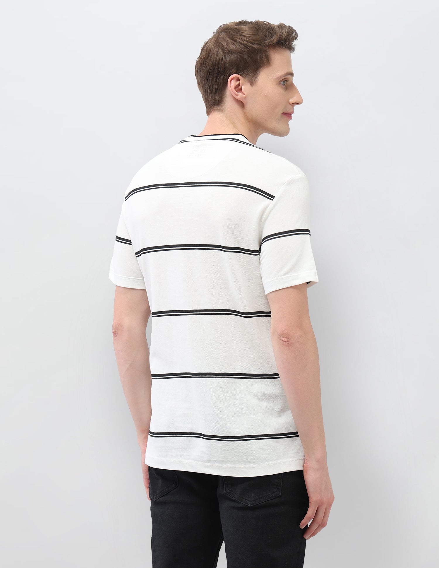 Horizontal Striped Slim Fit Black & Gold T-Shirt Ivory - U.S. Polo Assn. India | Large