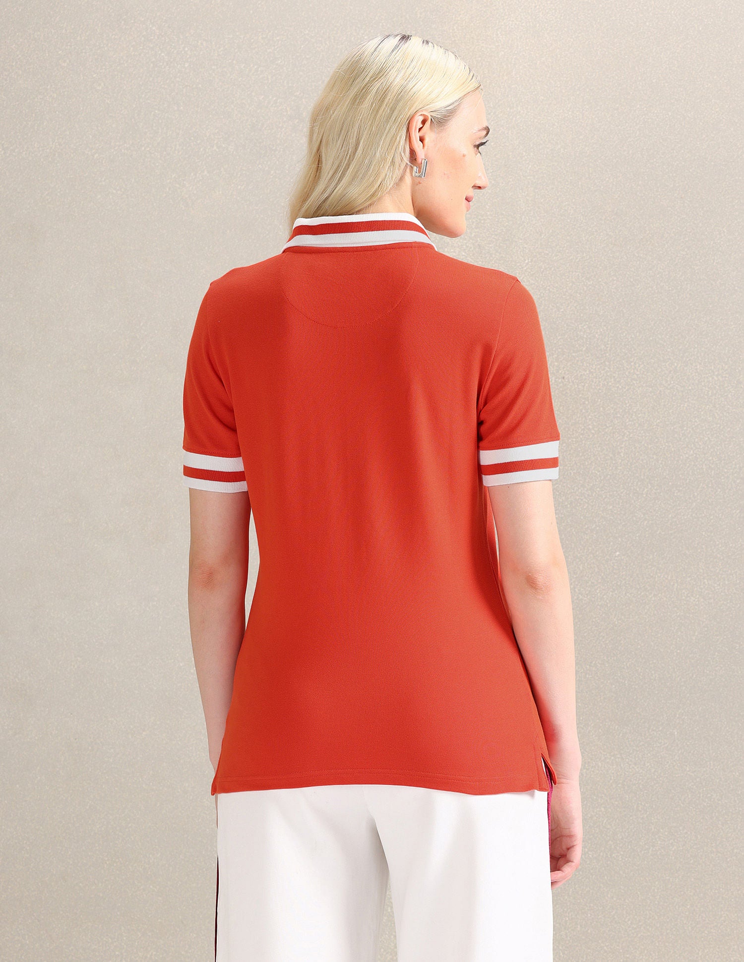 Striped Collar Pique Polo Shirt Orange - U.S. POLO ASSN. | Large